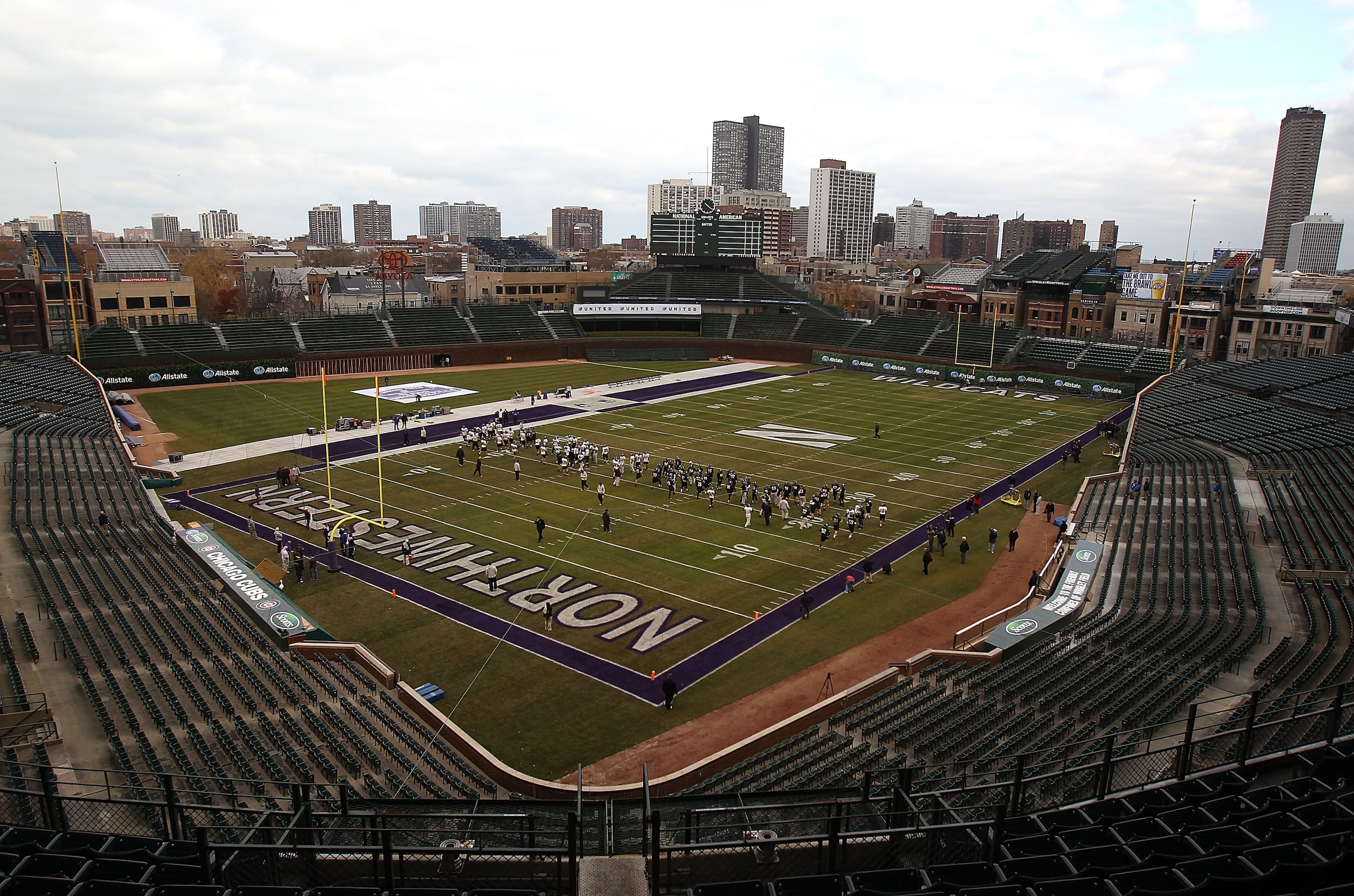 CHICAGO - NOVEMBER 18: A general view as the Northwestern Wildcats practice for a game against the Illinois Fighting Illini on Saturday November 20 at Wrigley Field on November 18, 2010 in Chicago, Illinois. (Photo by Jonathan Daniel/Getty Images) CHICAGO - NOVEMBER 18: A general view as the Northwestern Wildcats practice for a game against the Illinois Fighting Illini on Saturday November 20 at Wrigley Field on November 18, 2010 in Chicago, Illinois. (Photo by Jonathan Daniel/Getty Images)