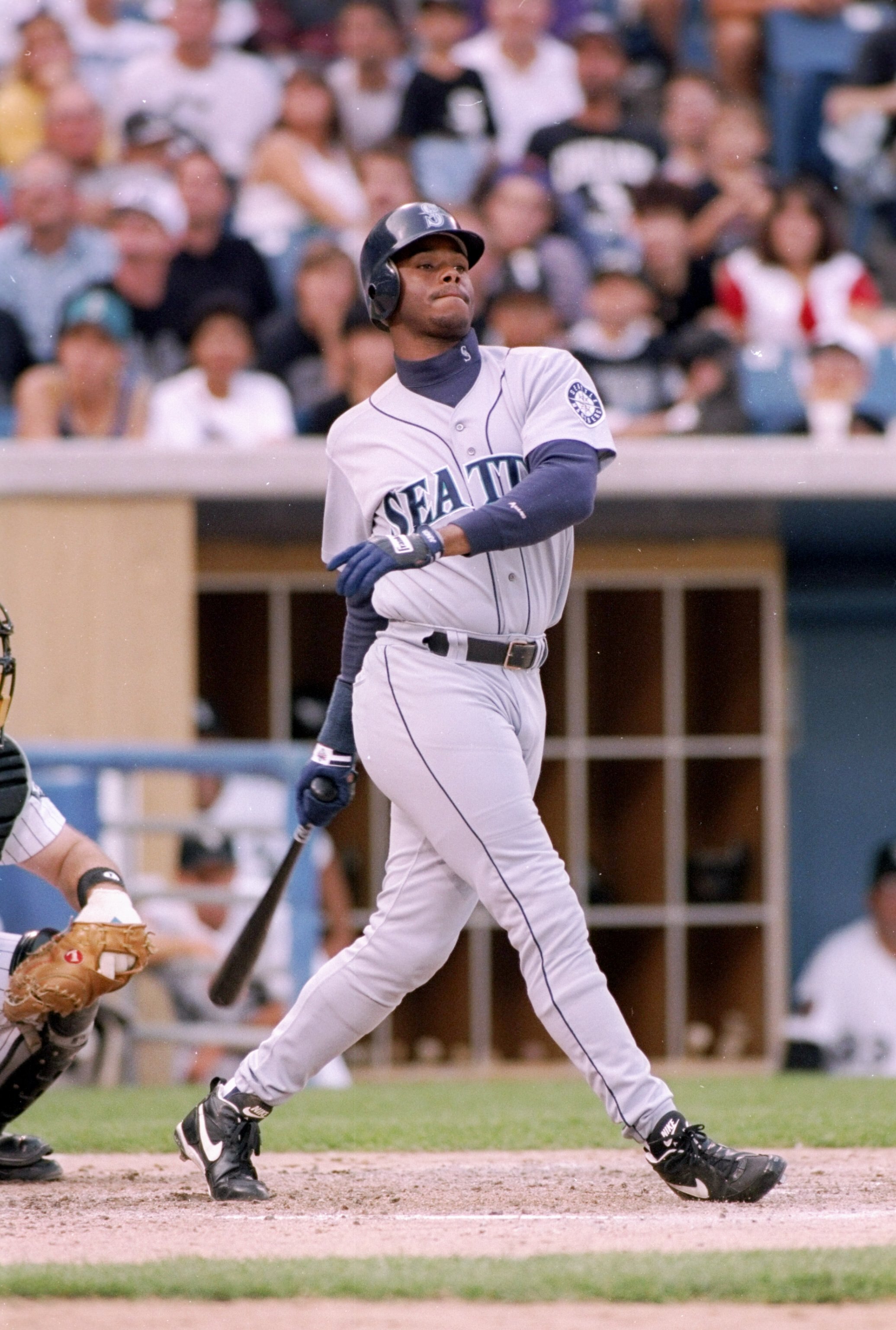30 Jul 1994:  Outfielder Ken Griffey Jr. of the Seattle Mariners in action during a game against the Chicago White Sox at Comiskey Park in Chicago, Illinois.  The White Sox won the game 4-2. Mandatory Credit: Jonathan Daniel  /Allsport