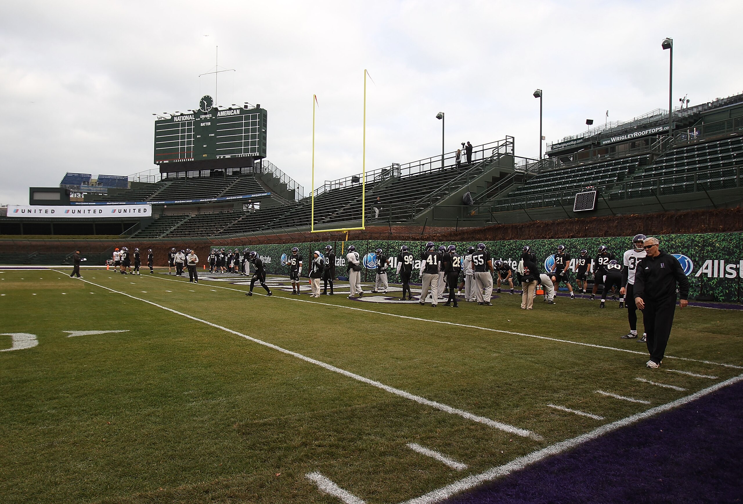 CHICAGO - NOVEMBER 18: A general view as the Northwestern Wildcats practice for a game against the Illinois Fighting Illini on Saturday November 20 at Wrigley Field on November 18, 2010 in Chicago, Illinois. (Photo by Jonathan Daniel/Getty Images) CHICAGO - NOVEMBER 18: A general view as the Northwestern Wildcats practice for a game against the Illinois Fighting Illini on Saturday November 20 at Wrigley Field on November 18, 2010 in Chicago, Illinois. (Photo by Jonathan Daniel/Getty Images)