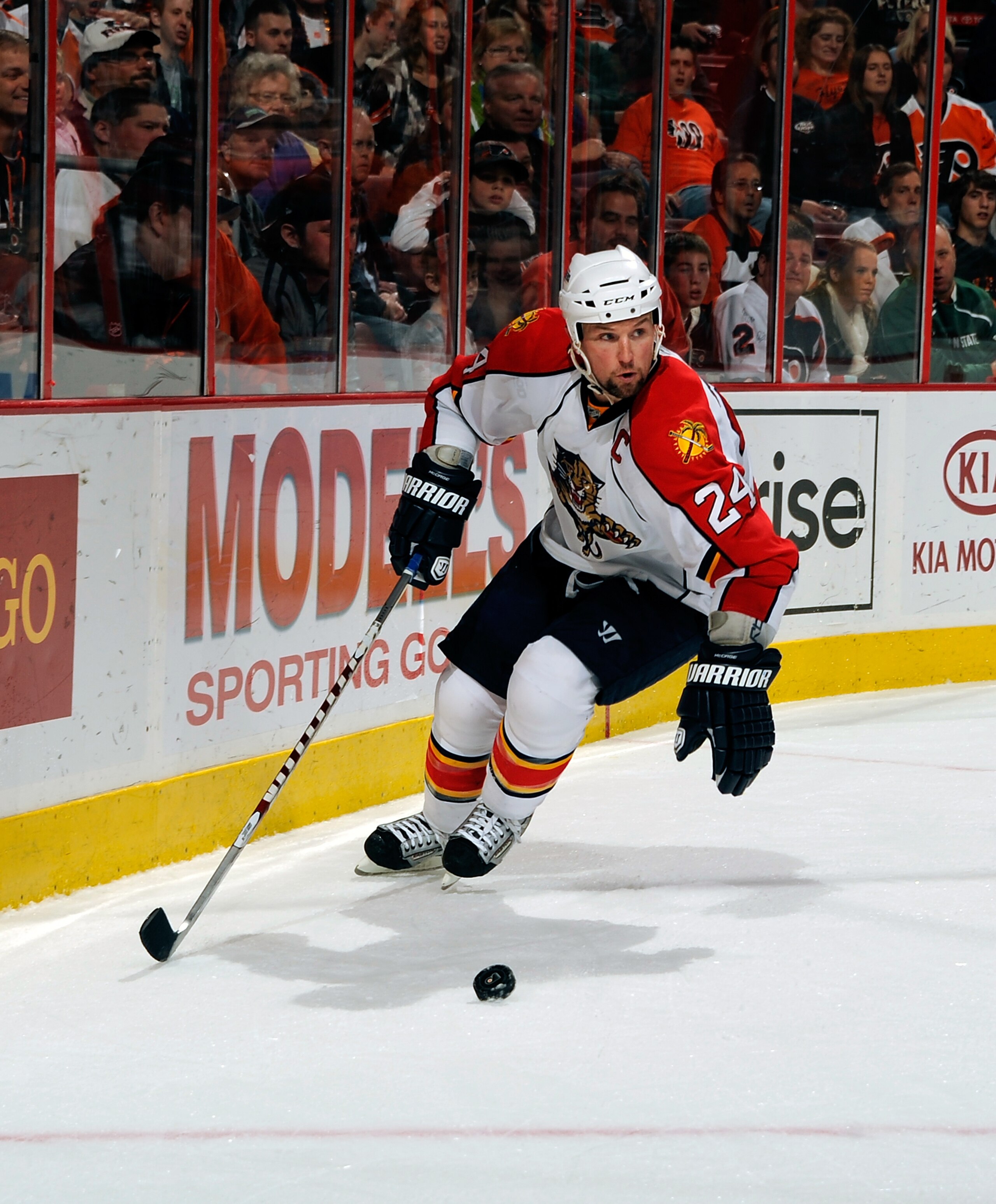 PHILADELPHIA - NOVEMBER 13:  Brian McCabe #24 of the Florida Panthers skates with the puck in a game against the Philadelphia Flyers on November 13, 2010 in Philadelphia, Pennsylvania.  (Photo by Lou Capozzola/Getty Images)