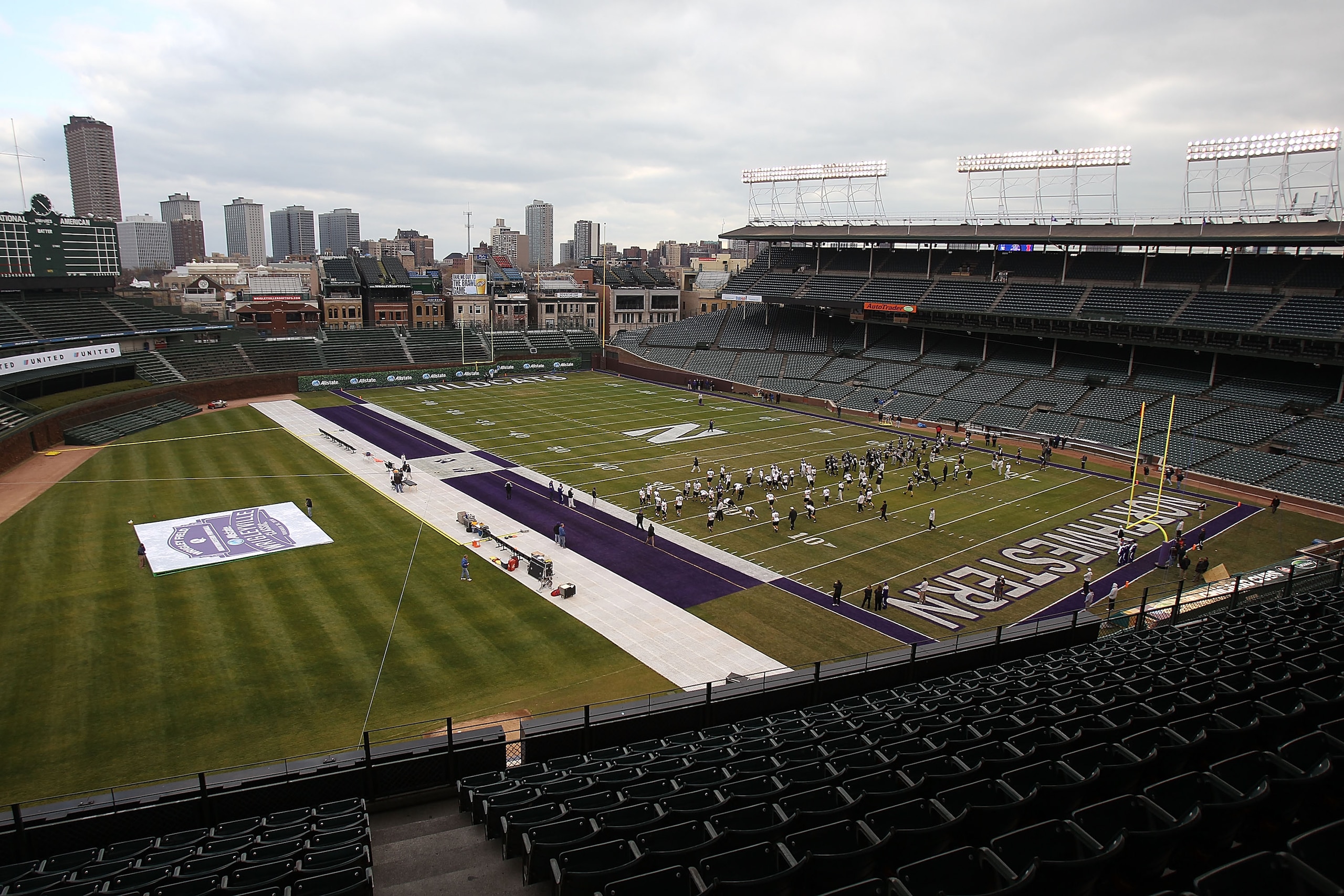 CHICAGO - NOVEMBER 18: A general view as the Northwestern Wildcats practice for a game against the Illinois Fighting Illini on Saturday November 20 at Wrigley Field on November 18, 2010 in Chicago, Illinois. (Photo by Jonathan Daniel/Getty Images) CHICAGO - NOVEMBER 18: A general view as the Northwestern Wildcats practice for a game against the Illinois Fighting Illini on Saturday November 20 at Wrigley Field on November 18, 2010 in Chicago, Illinois. (Photo by Jonathan Daniel/Getty Images)