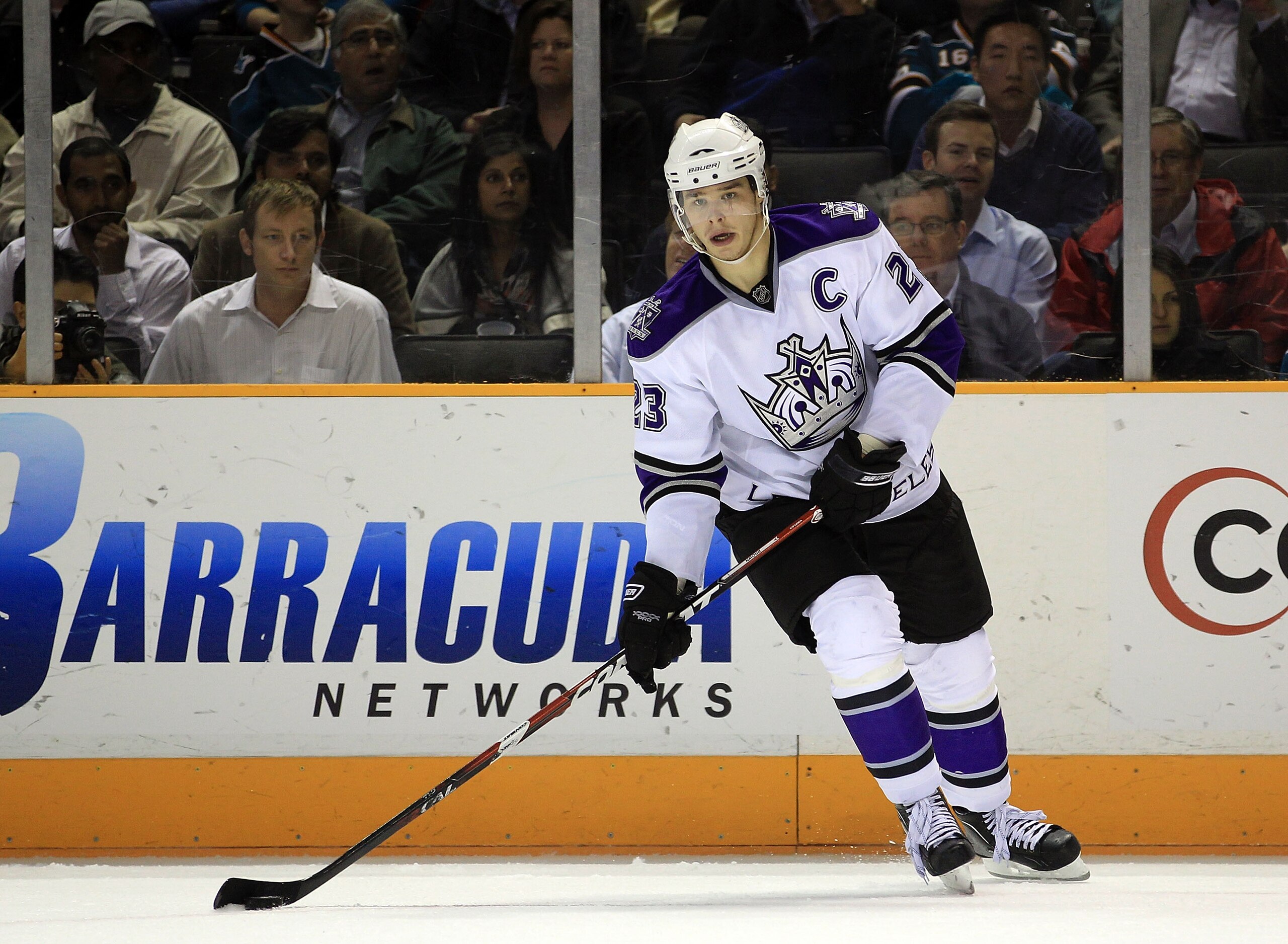 SAN JOSE, CA - NOVEMBER 15:  Dustin Brown #23 of the Los Angeles Kings in action during their game against the San Jose Sharks at HP Pavilion on November 15, 2010 in San Jose, California.  (Photo by Ezra Shaw/Getty Images)