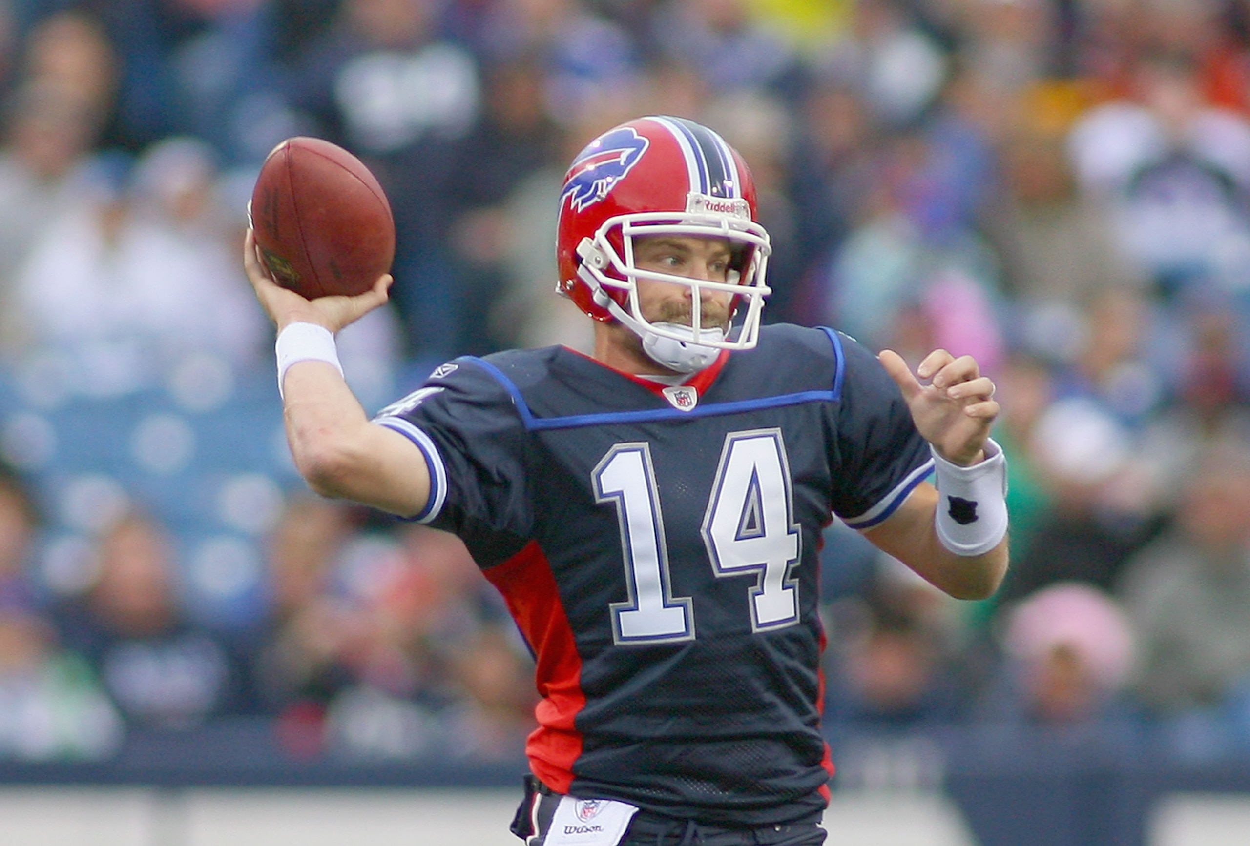 ORCHARD PARK, NY - NOVEMBER 14: Ryan Fitzpatrick #14 of the Buffalo Bills throws a pass against the Detroit Lions at Ralph Wilson Stadium on November 14, 2010 in Orchard Park, New York. The Bills won 14-12. (Photo by Rick Stewart/Getty Images) ORCHARD PARK, NY - NOVEMBER 14: Ryan Fitzpatrick #14 of the Buffalo Bills throws a pass against the Detroit Lions at Ralph Wilson Stadium on November 14, 2010 in Orchard Park, New York. The Bills won 14-12. (Photo by Rick Stewart/Getty Images)