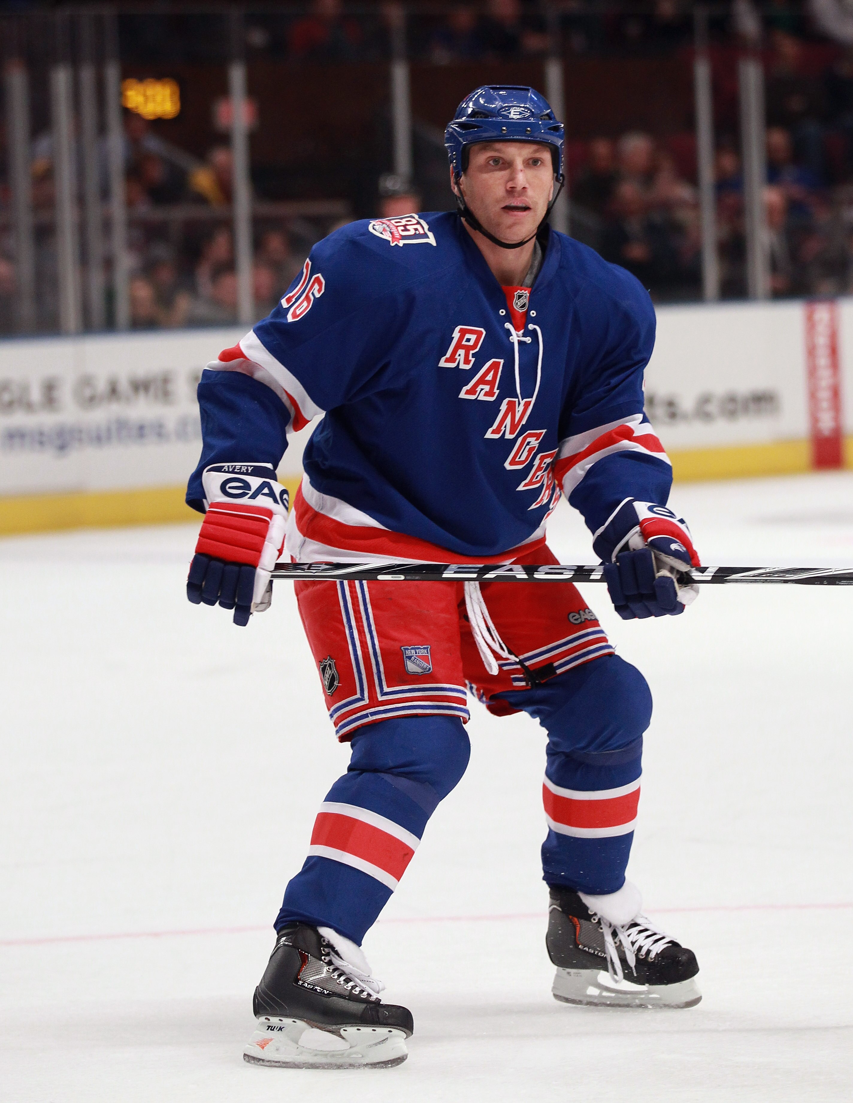 NEW YORK - NOVEMBER 11: Sean Avery #16 of the New York Rangers skates against the Buffalo Sabres at Madison Square Garden on November 11, 2010 in New York City. The Rangers defeated the Sabres 3-2 in overtime.  (Photo by Bruce Bennett/Getty Images)