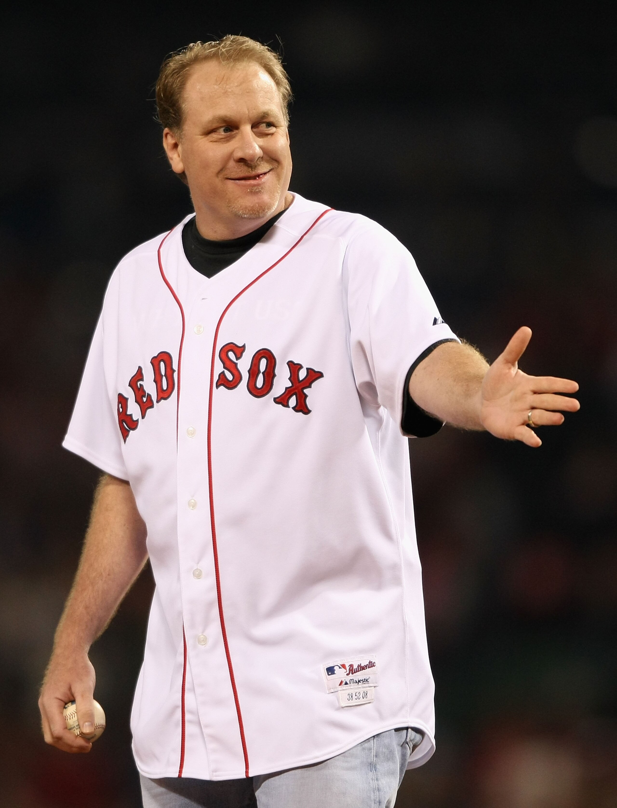 BOSTON - OCTOBER 16: Curt Schilling of the Boston Red Sox throws out the first pitch of game five of the American League Championship Series against the Tampa Bay Rays during the 2008 MLB playoffs at Fenway Park on October 16, 2008 in Boston, Massachuset BOSTON - OCTOBER 16: Curt Schilling of the Boston Red Sox throws out the first pitch of game five of the American League Championship Series against the Tampa Bay Rays during the 2008 MLB playoffs at Fenway Park on October 16, 2008 in Boston, Massachuset