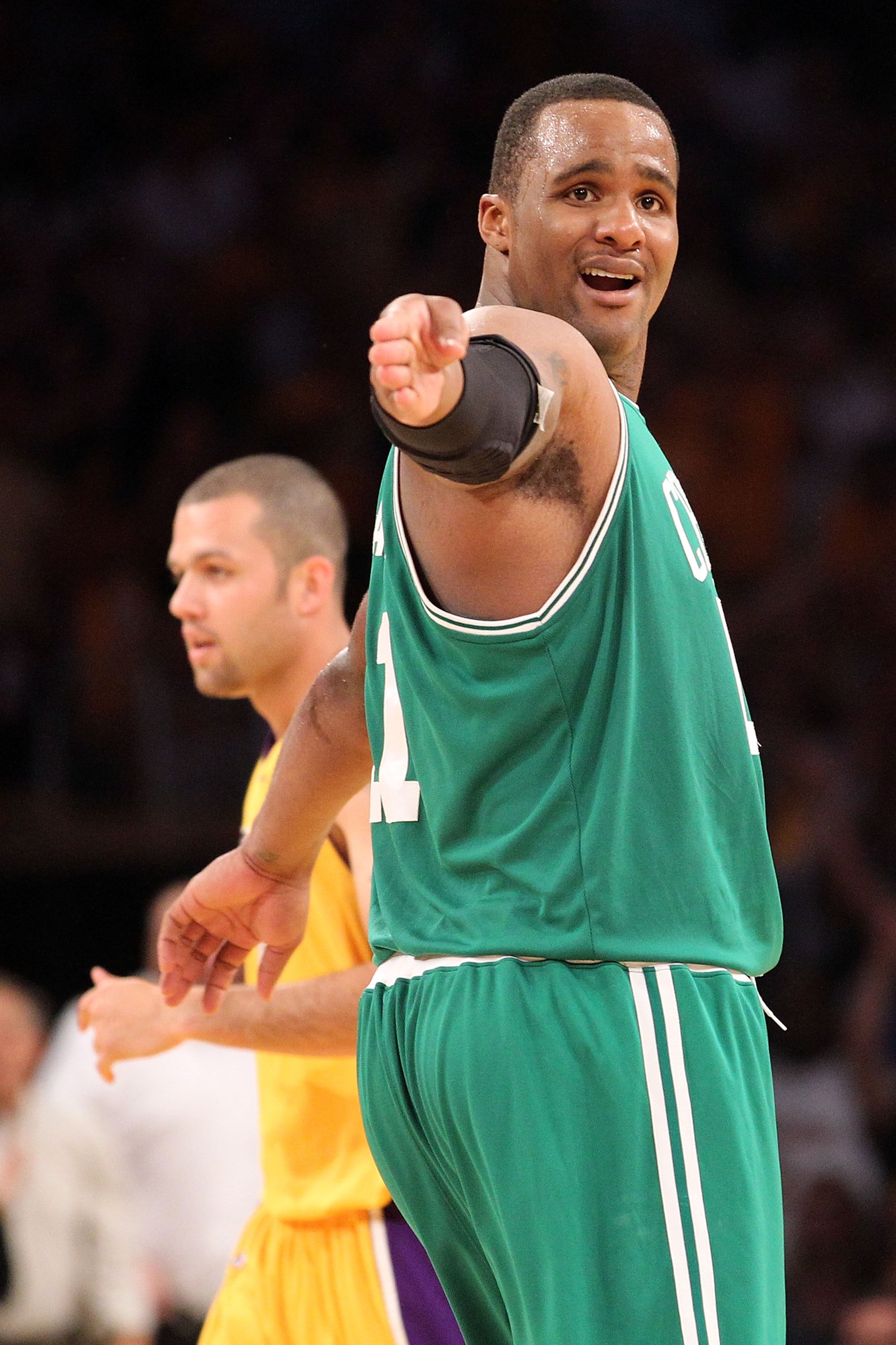 LOS ANGELES, CA - JUNE 17: Glen Davis #11 of the Boston Celtics reacts to a call in the second half against the Los Angeles Lakers in Game Seven of the 2010 NBA Finals at Staples Center on June 17, 2010 in Los Angeles, California. NOTE TO USER: User exp LOS ANGELES, CA - JUNE 17: Glen Davis #11 of the Boston Celtics reacts to a call in the second half against the Los Angeles Lakers in Game Seven of the 2010 NBA Finals at Staples Center on June 17, 2010 in Los Angeles, California. NOTE TO USER: User exp