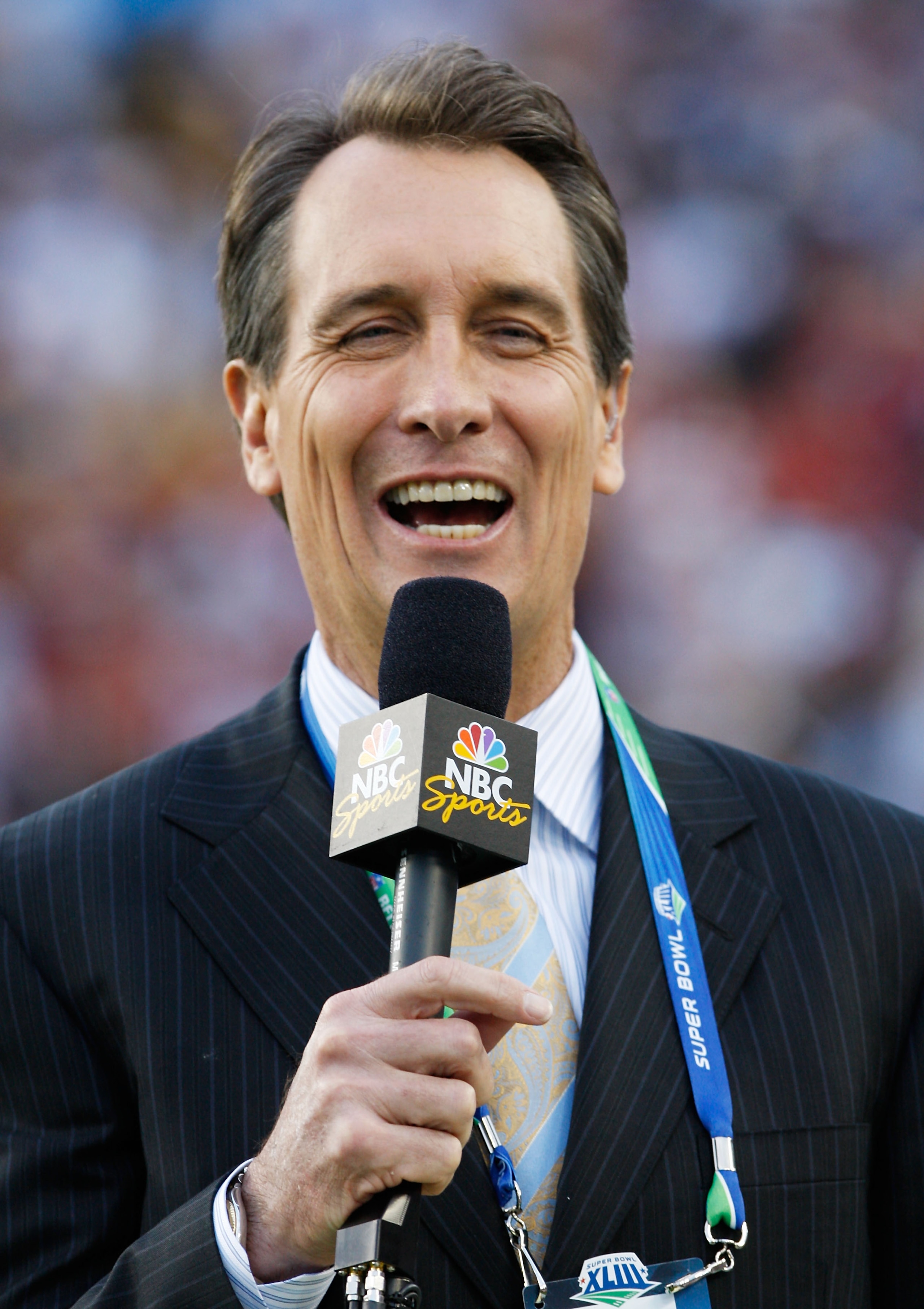 TAMPA, FL - FEBRUARY 01: NBC football analyst Cris Collinsworth participates in the NBC pregame show prior to Super Bowl XLIII between the Arizona Cardinals and the Pittsburgh Steelers on February 1, 2009 at Raymond James Stadium in Tampa, Florida. (Pho TAMPA, FL - FEBRUARY 01: NBC football analyst Cris Collinsworth participates in the NBC pregame show prior to Super Bowl XLIII between the Arizona Cardinals and the Pittsburgh Steelers on February 1, 2009 at Raymond James Stadium in Tampa, Florida. (Pho