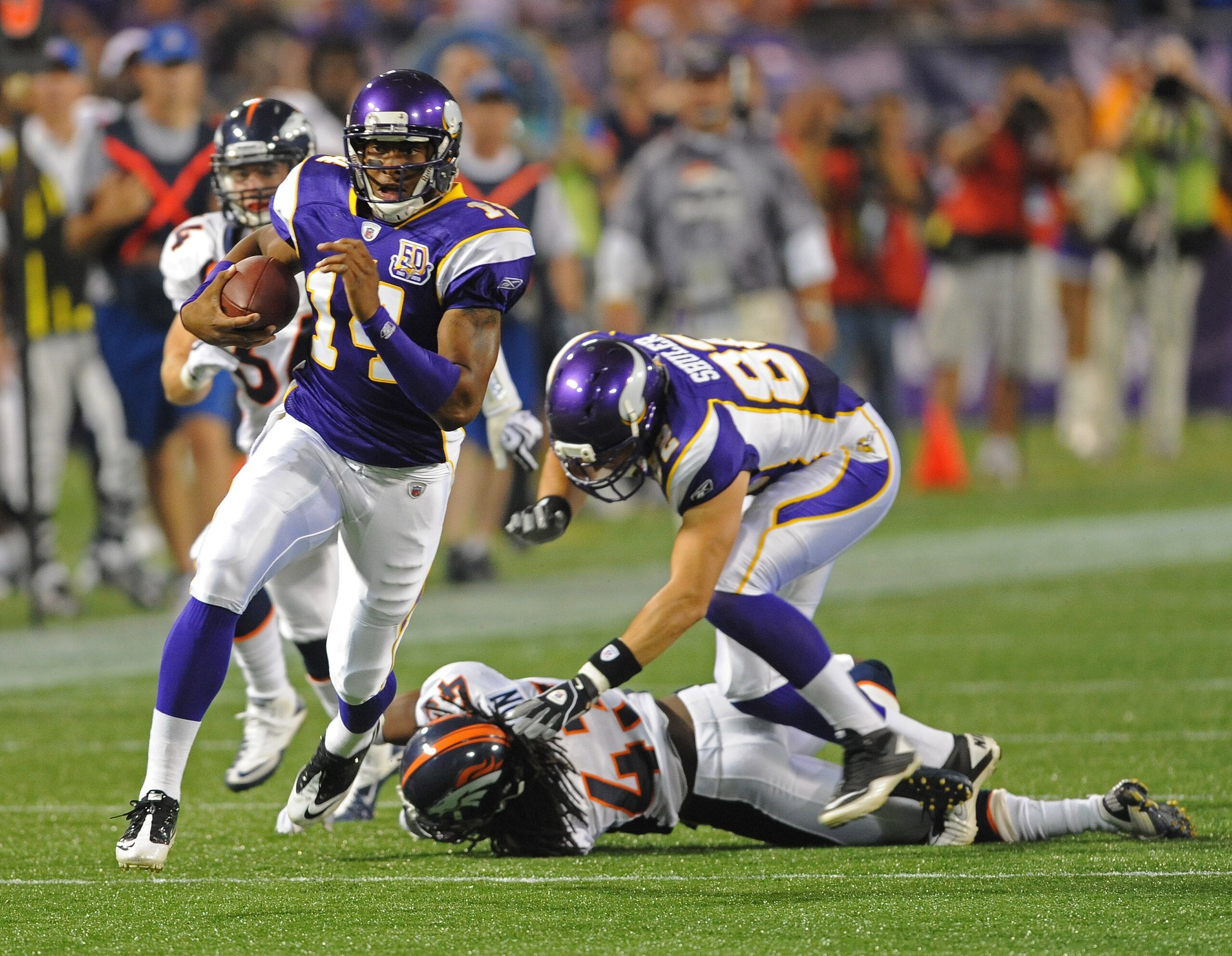 MINNEAPOLIS - SEPTEMBER 02: Joe Webb #14 of the Minnesota Vikings carries the ball during an NFL preseason game against the Denver Broncos at the Mall of America Field at Hubert H. Humphrey Metrodome, on September 2, 2010 in Minneapolis, Minnesota. (Pho MINNEAPOLIS - SEPTEMBER 02: Joe Webb #14 of the Minnesota Vikings carries the ball during an NFL preseason game against the Denver Broncos at the Mall of America Field at Hubert H. Humphrey Metrodome, on September 2, 2010 in Minneapolis, Minnesota. (Pho
