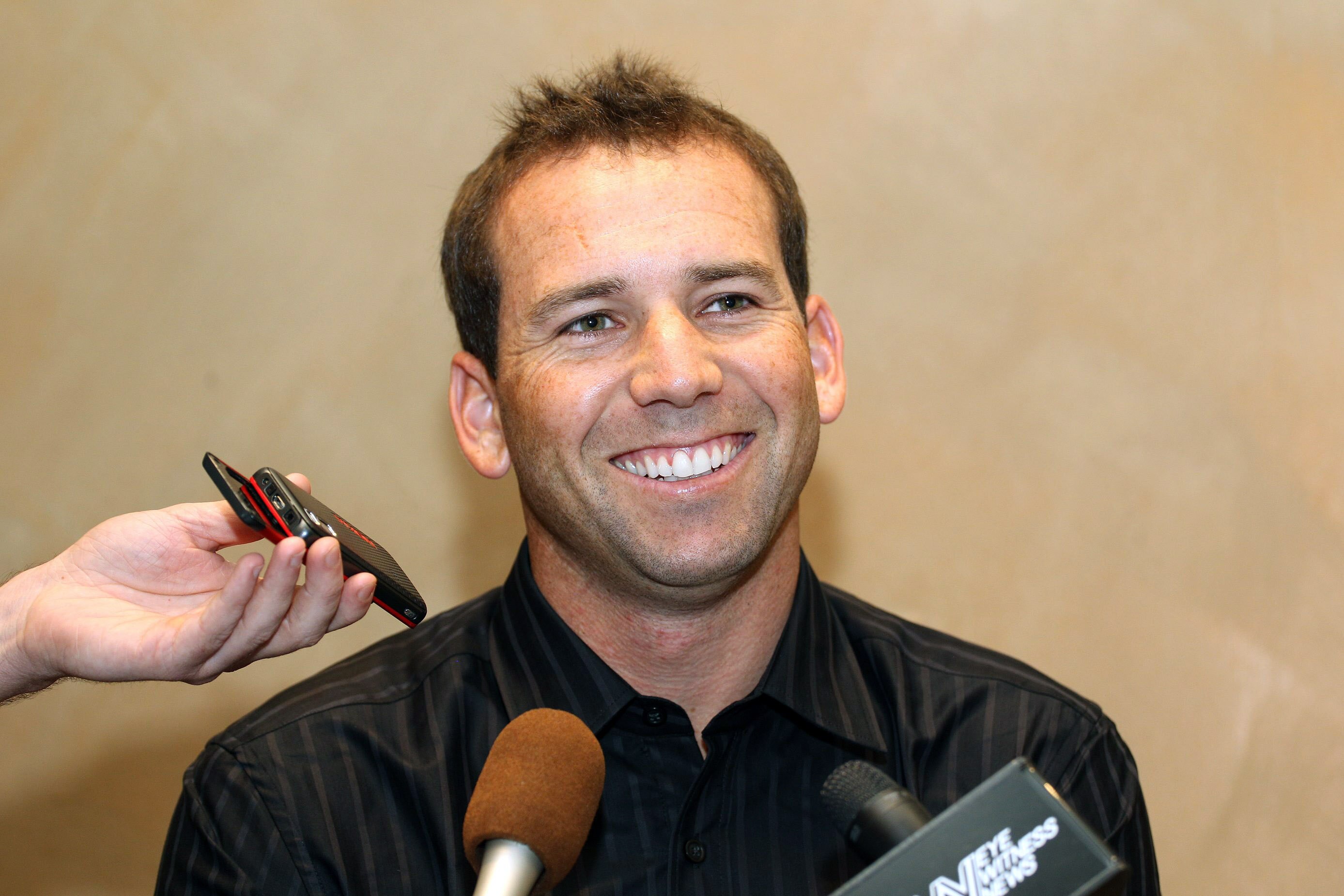 GEORGE, SOUTH AFRICA - NOVEMBER 18:  Sergio Garcia is interviewed during the Gary Player Invitational preview press conference at The Links, Fancourt on November 18, 2010 in George, South Africa.  (Photo by Luke Walker/Gallo Images/Getty Images)