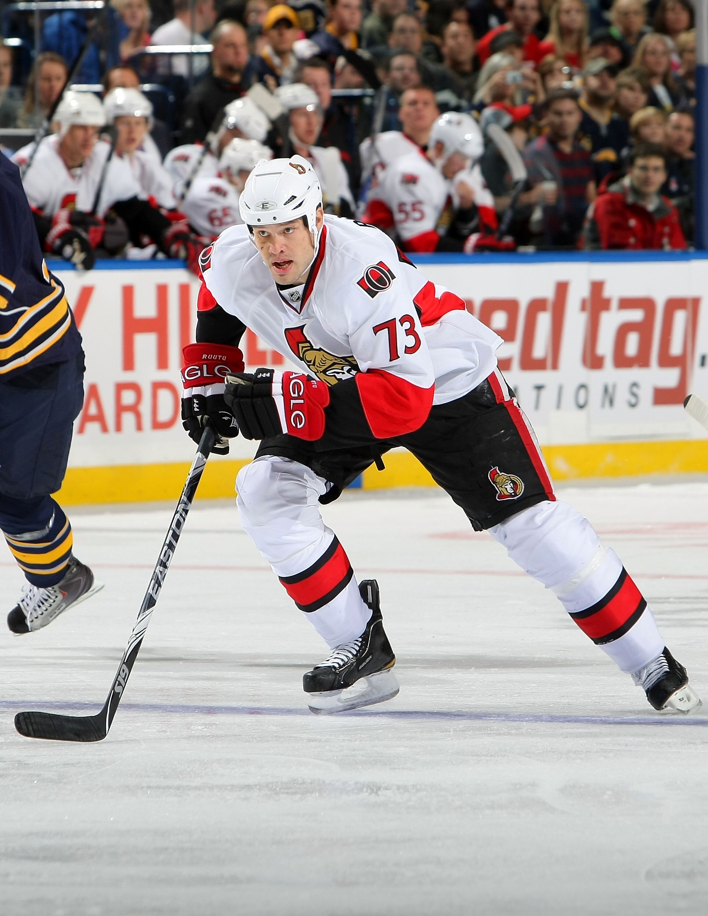 BUFFALO - OCTOBER 22:  Jarkko Ruutu #73 of the Ottawa Senators skates against the Buffalo Sabres during their NHL game at HSBC Arena October 22, 2010 in Buffalo, New York.(Photo By Dave Sandford/Getty Images)