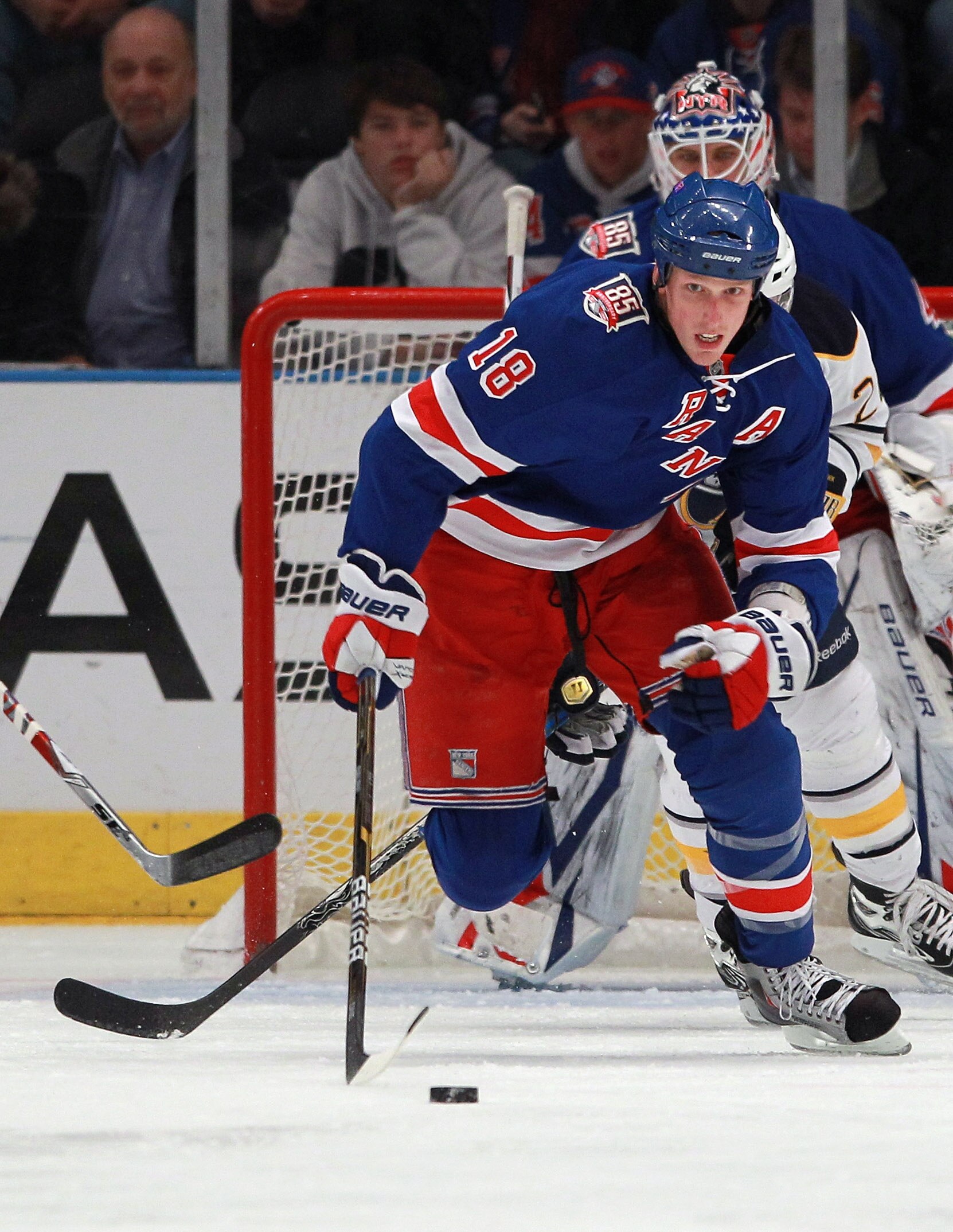 NEW YORK - NOVEMBER 11:  Marc Staal #18 of the New York Rangers skates against the Buffalo Sabres at Madison Square Garden on November 11, 2010 in New York City. The Rangers defeated the Sabres 3-2 in overtime.  (Photo by Bruce Bennett/Getty Images)