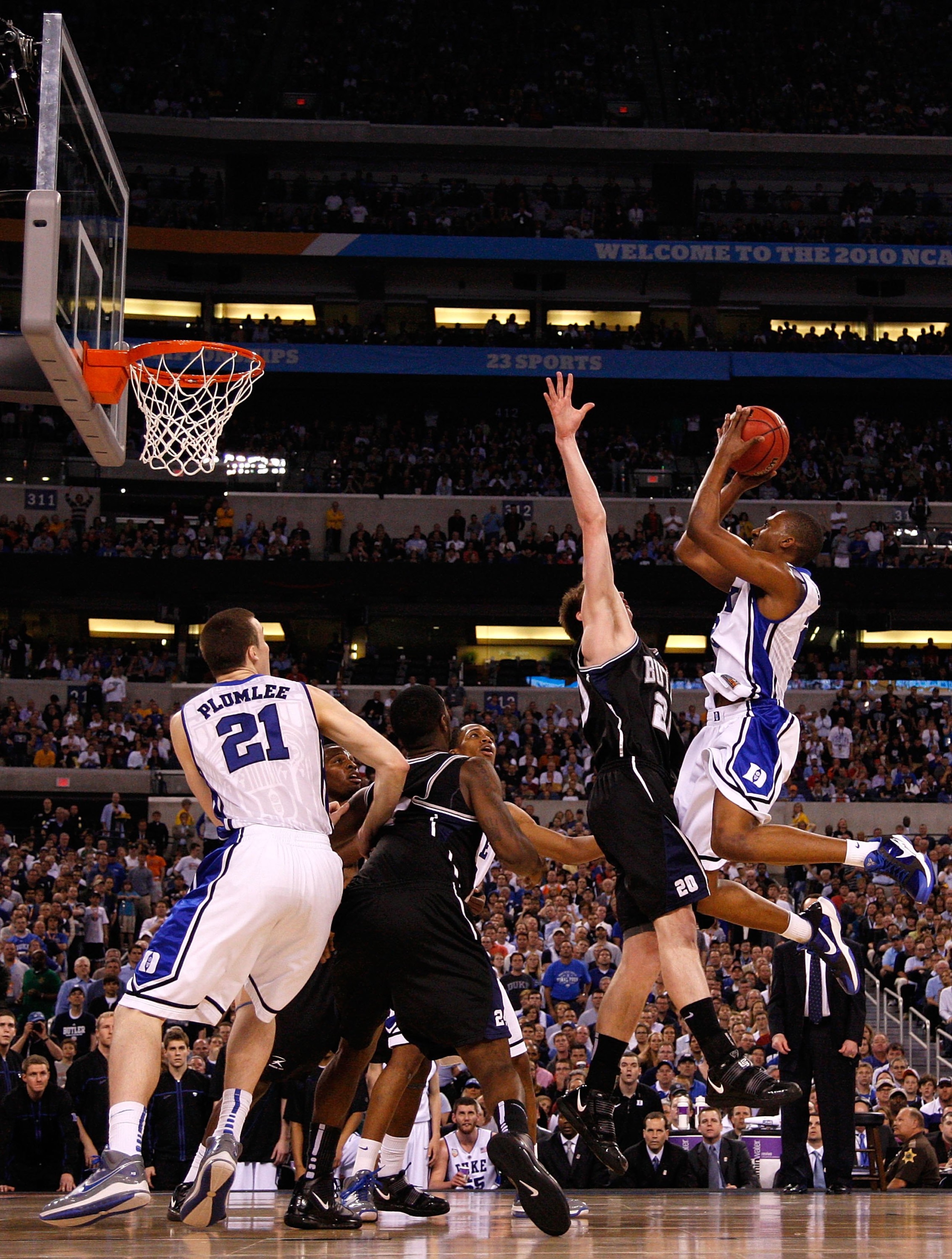 INDIANAPOLIS - APRIL 05: Nolan Smith #2 of the Duke Blue Devils drives for a shot attempt against the Butler Bulldogs during the 2010 NCAA Division I Men's Basketball National Championship game at Lucas Oil Stadium on April 5, 2010 in Indianapolis, India INDIANAPOLIS - APRIL 05: Nolan Smith #2 of the Duke Blue Devils drives for a shot attempt against the Butler Bulldogs during the 2010 NCAA Division I Men's Basketball National Championship game at Lucas Oil Stadium on April 5, 2010 in Indianapolis, India