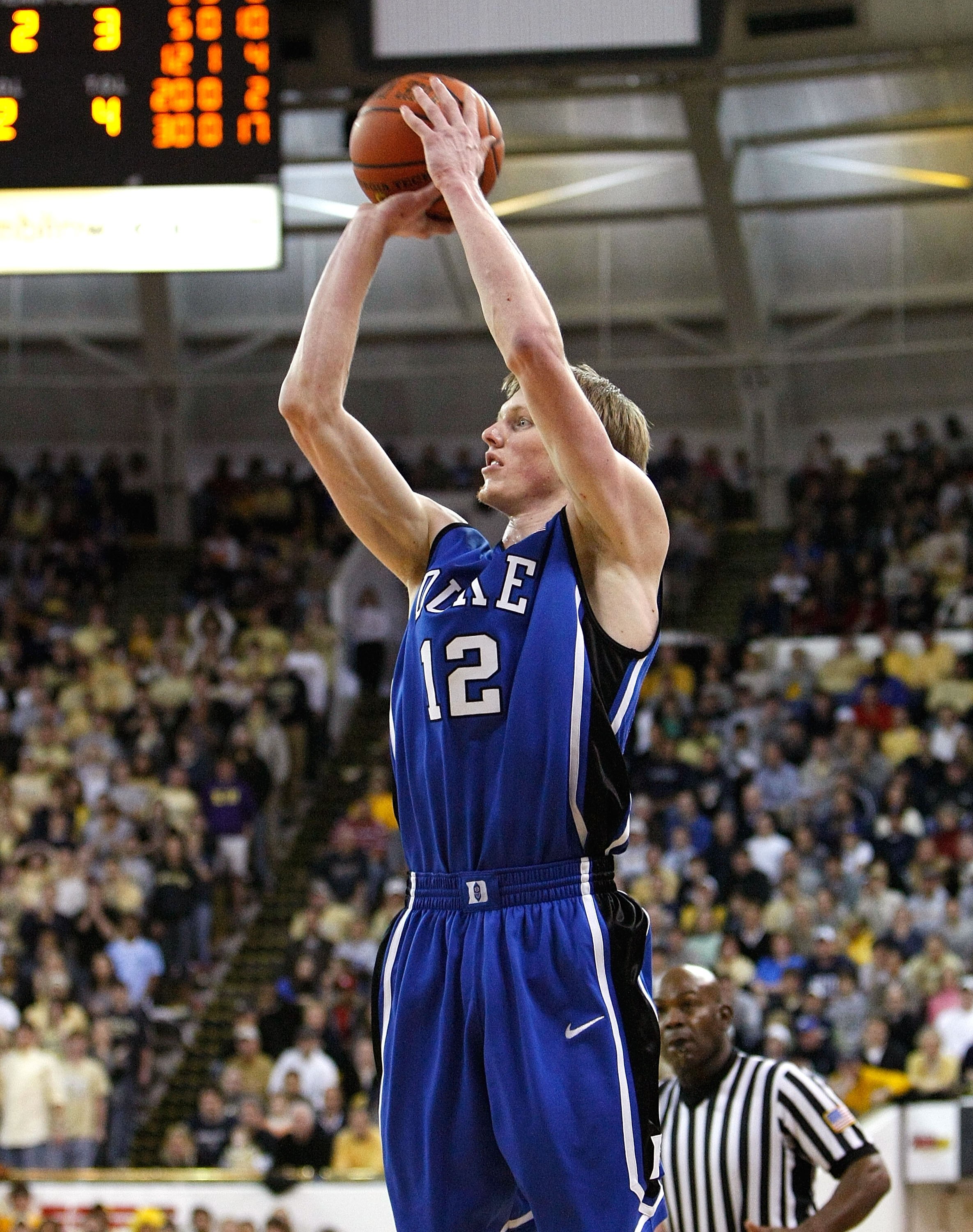 ATLANTA - JANUARY 09:  Kyle Singler #12 of the Duke Blue Devils against the Georgia Tech Yellow Jackets at Alexander Memorial Coliseum on January 9, 2010 in Atlanta, Georgia.  (Photo by Kevin C. Cox/Getty Images)