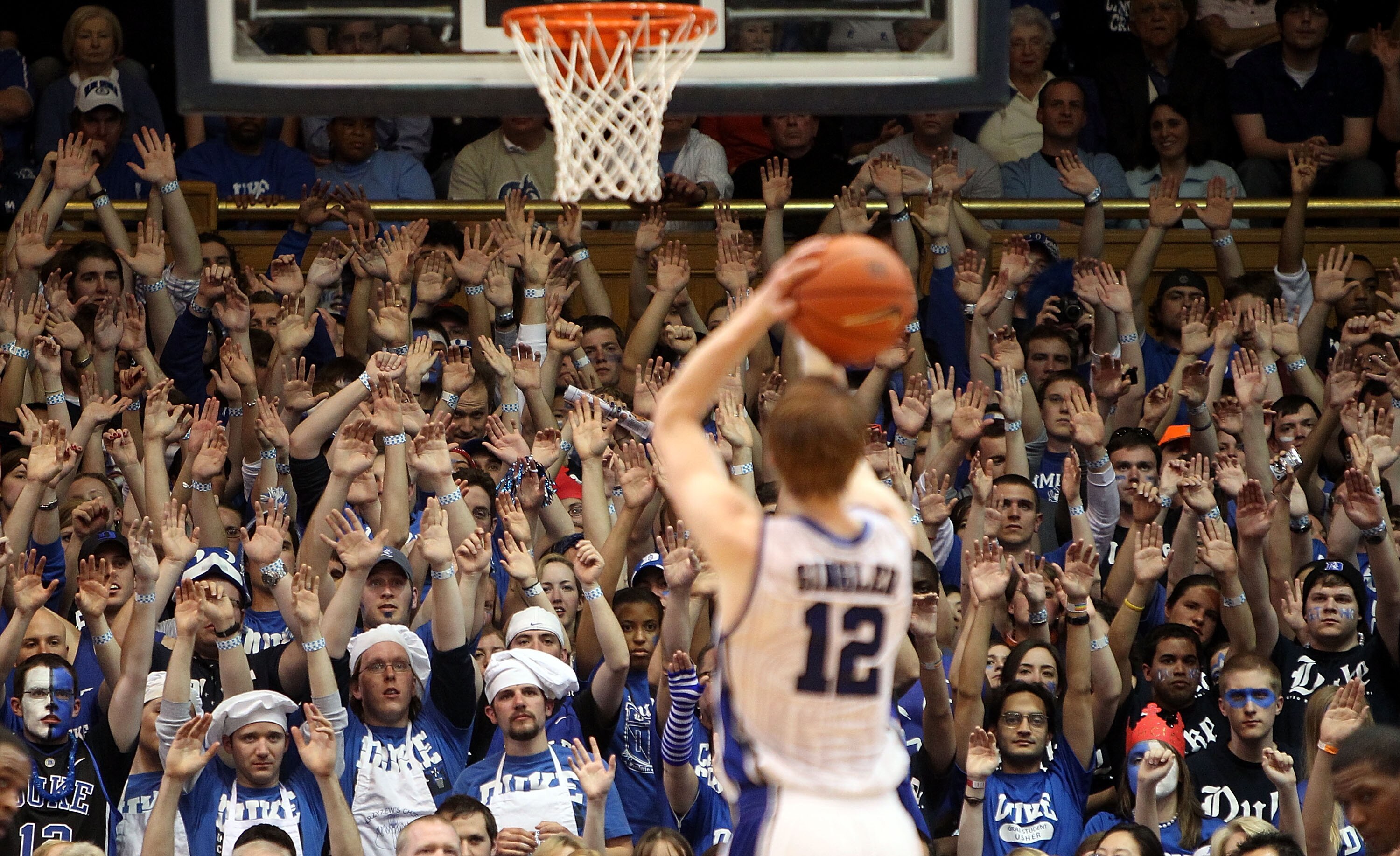 DURHAM, NC - MARCH 06:  Kyle Singler #12 of the Duke Blue Devils shoots a free throw against the North Carolina Tar Heels during their game at Cameron Indoor Stadium on March 6, 2010 in Durham, North Carolina.  (Photo by Streeter Lecka/Getty Images)