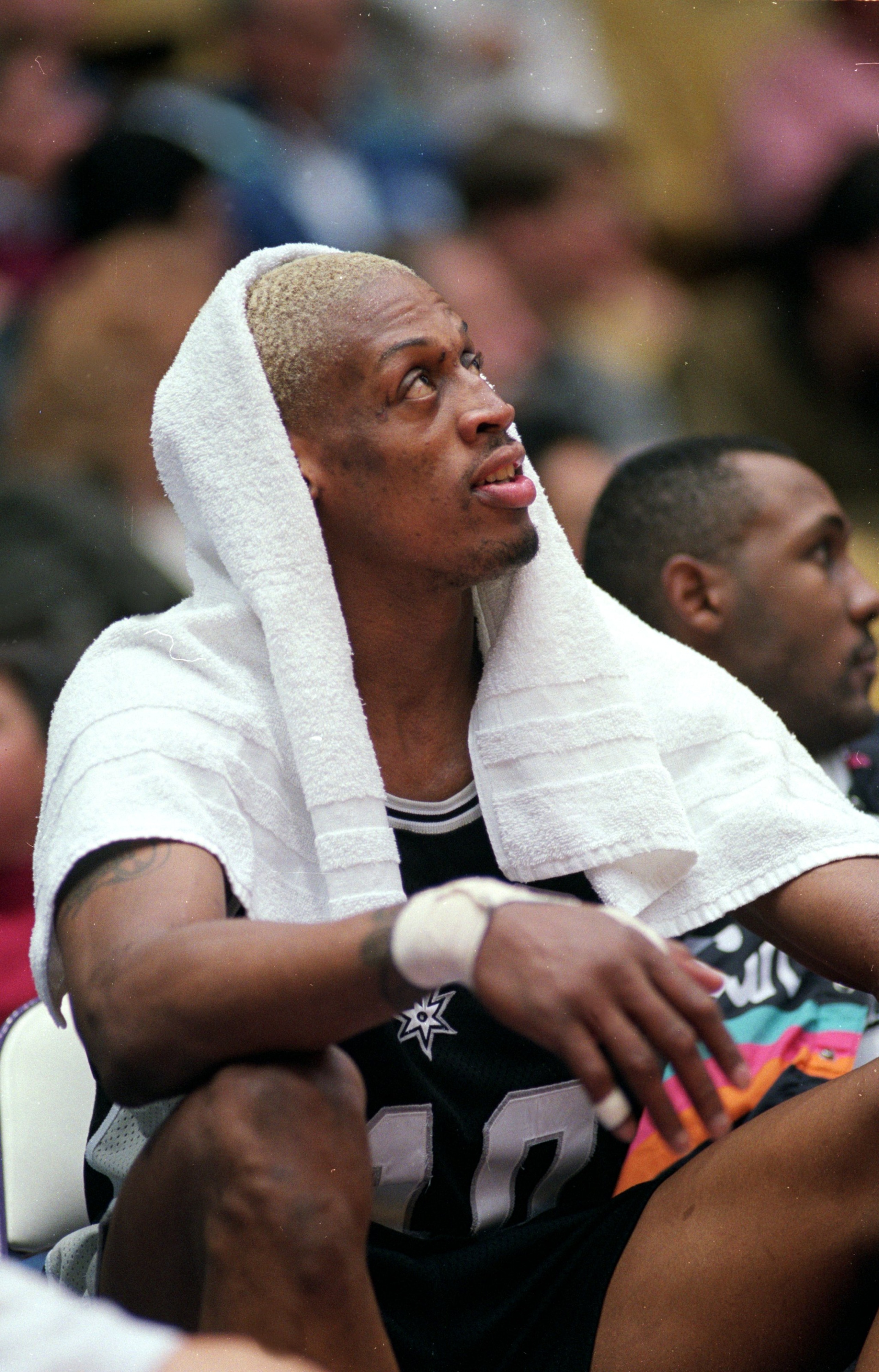 25 Mar 1994: Dennis Rodman #10 of the San Antonio Spurs watches from the bench during the game against the Los Angeles Lakers at the Great Western Forum in Inglewood, California. Mandatory Credit: J.D. Cuban /Allsport 25 Mar 1994: Dennis Rodman #10 of the San Antonio Spurs watches from the bench during the game against the Los Angeles Lakers at the Great Western Forum in Inglewood, California. Mandatory Credit: J.D. Cuban /Allsport