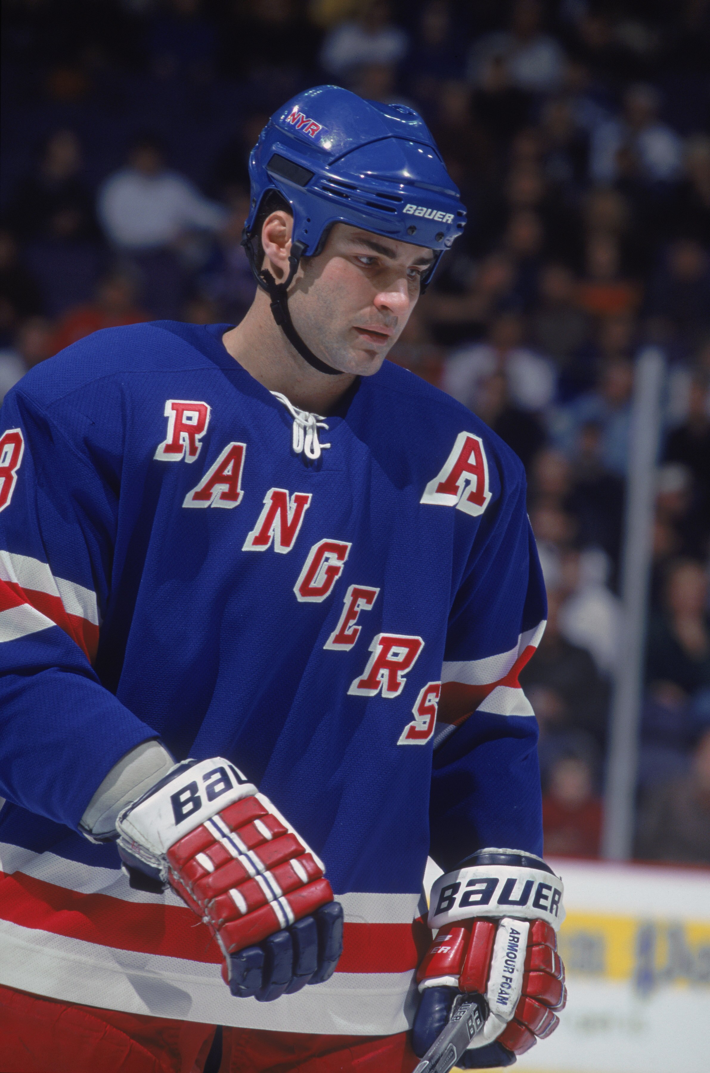 4 Jan 2001:  This is a portrait of center Eric Lindros #88 of the New York Rangers. It was taken during the NHL game against the Washingon Capitals at the MCI Center in Washington, DC.  The Capitals defeated the Rangers 5-2.  Mandatory copyright notice: C