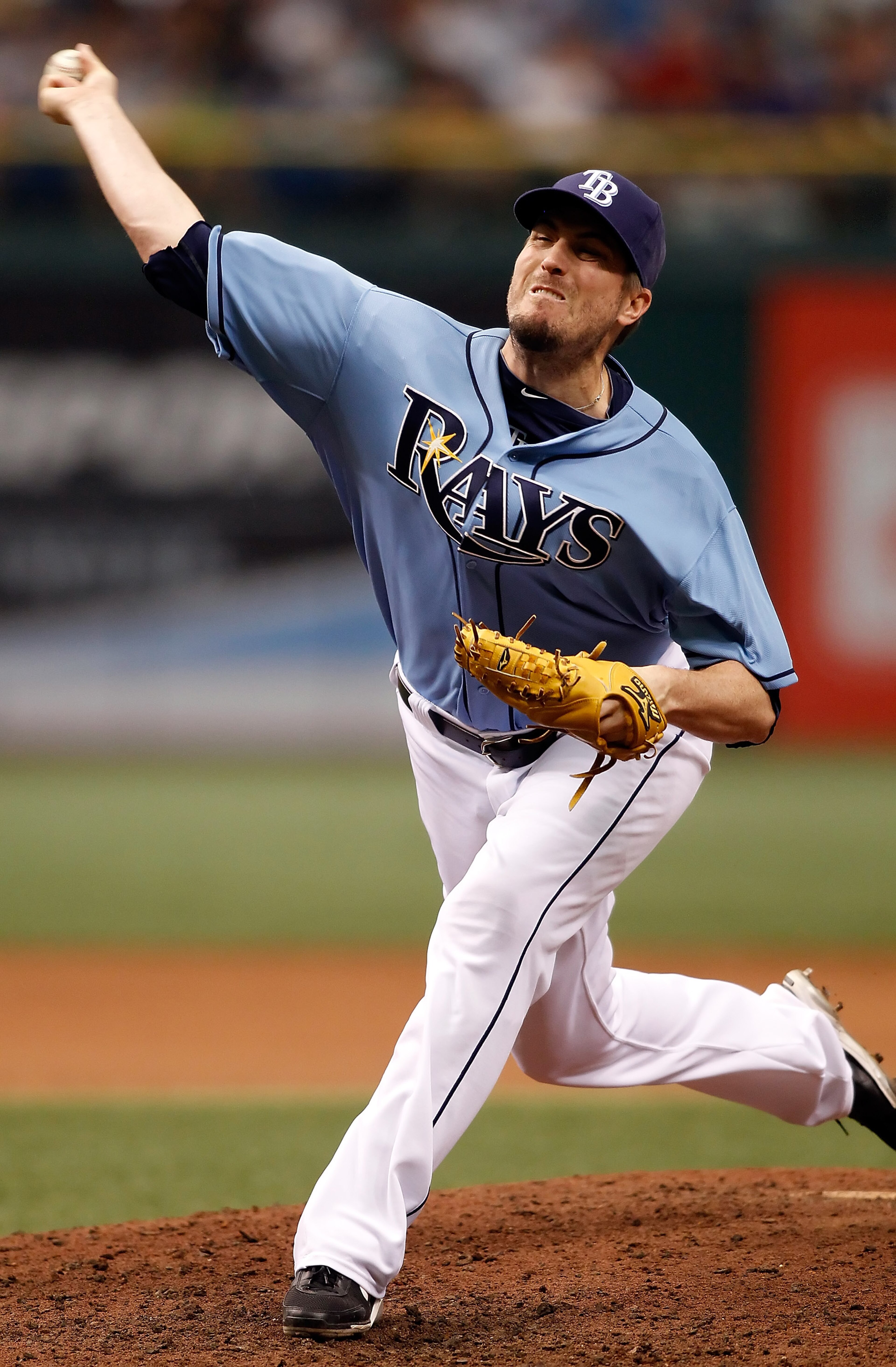 ST. PETERSBURG - AUGUST 01:  Pitcher Chad Qualls #55 of the Tampa Bay Rays pitches against the New York Yankees during the game at Tropicana Field on August 1, 2010 in St. Petersburg, Florida. Tampa Bay beat the Yankees 3-0.  (Photo by J. Meric/Getty Imag