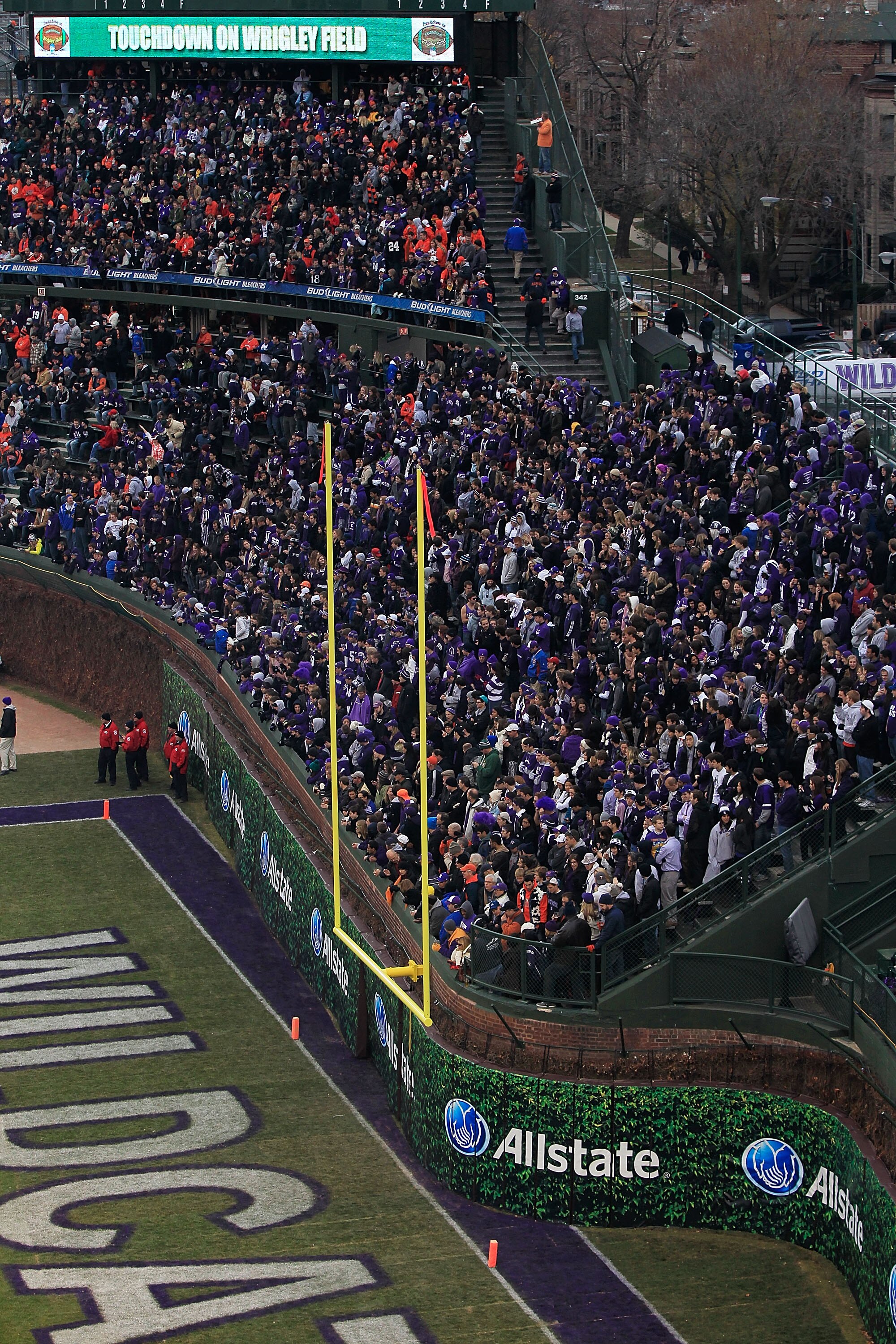 CHICAGO - NOVEMBER 20: A general view of the east end zone along the right field wall which was ruled to be unsafe for players before the Northwestern Wildcats took on the Illinois Fighting Illini during a game played at Wrigley Field on November 20, 2010