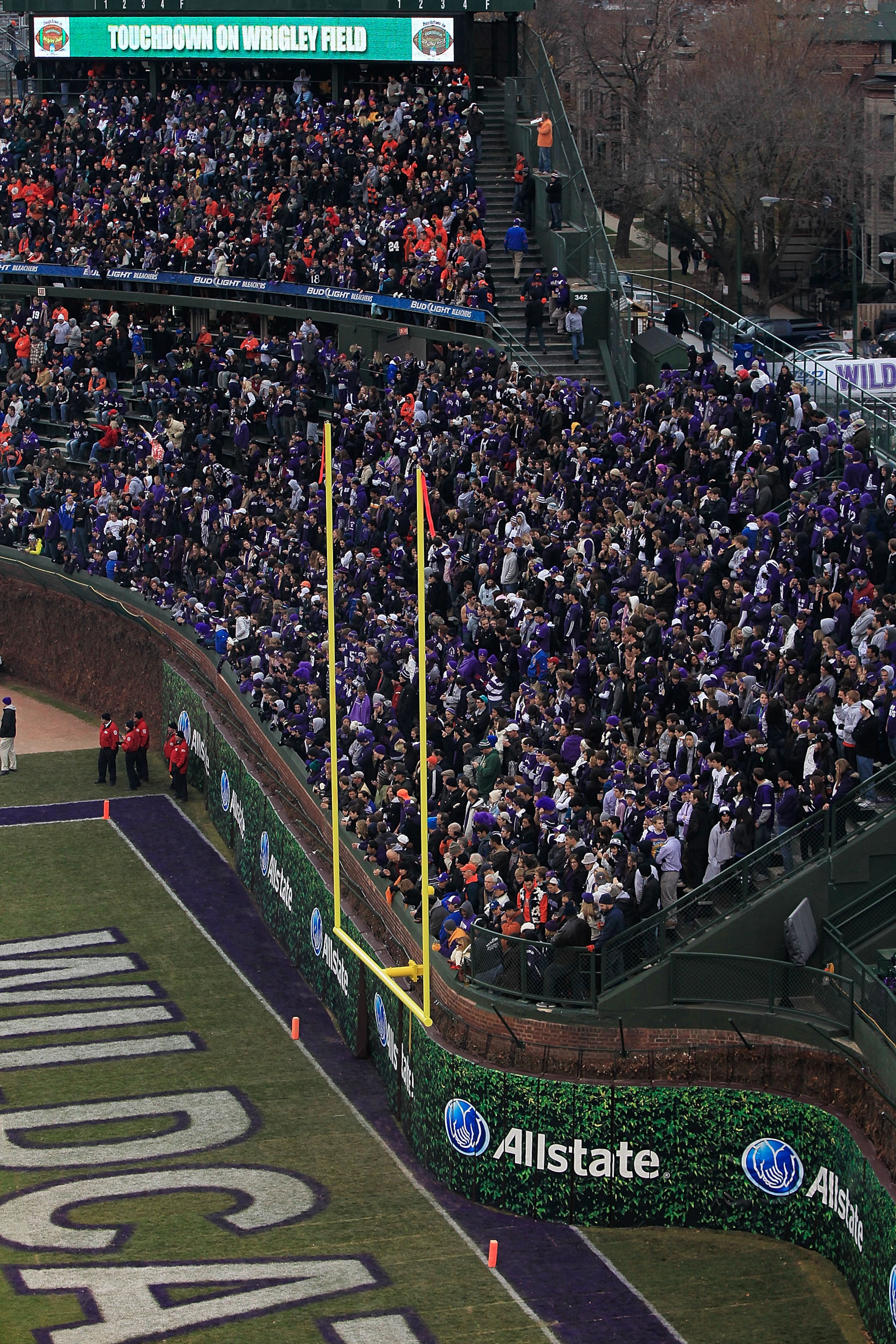 CHICAGO - NOVEMBER 20: A general view of the east end zone along the right field wall which was ruled to be unsafe for players before the Northwestern Wildcats took on the Illinois Fighting Illini during a game played at Wrigley Field on November 20, 2010 CHICAGO - NOVEMBER 20: A general view of the east end zone along the right field wall which was ruled to be unsafe for players before the Northwestern Wildcats took on the Illinois Fighting Illini during a game played at Wrigley Field on November 20, 2010