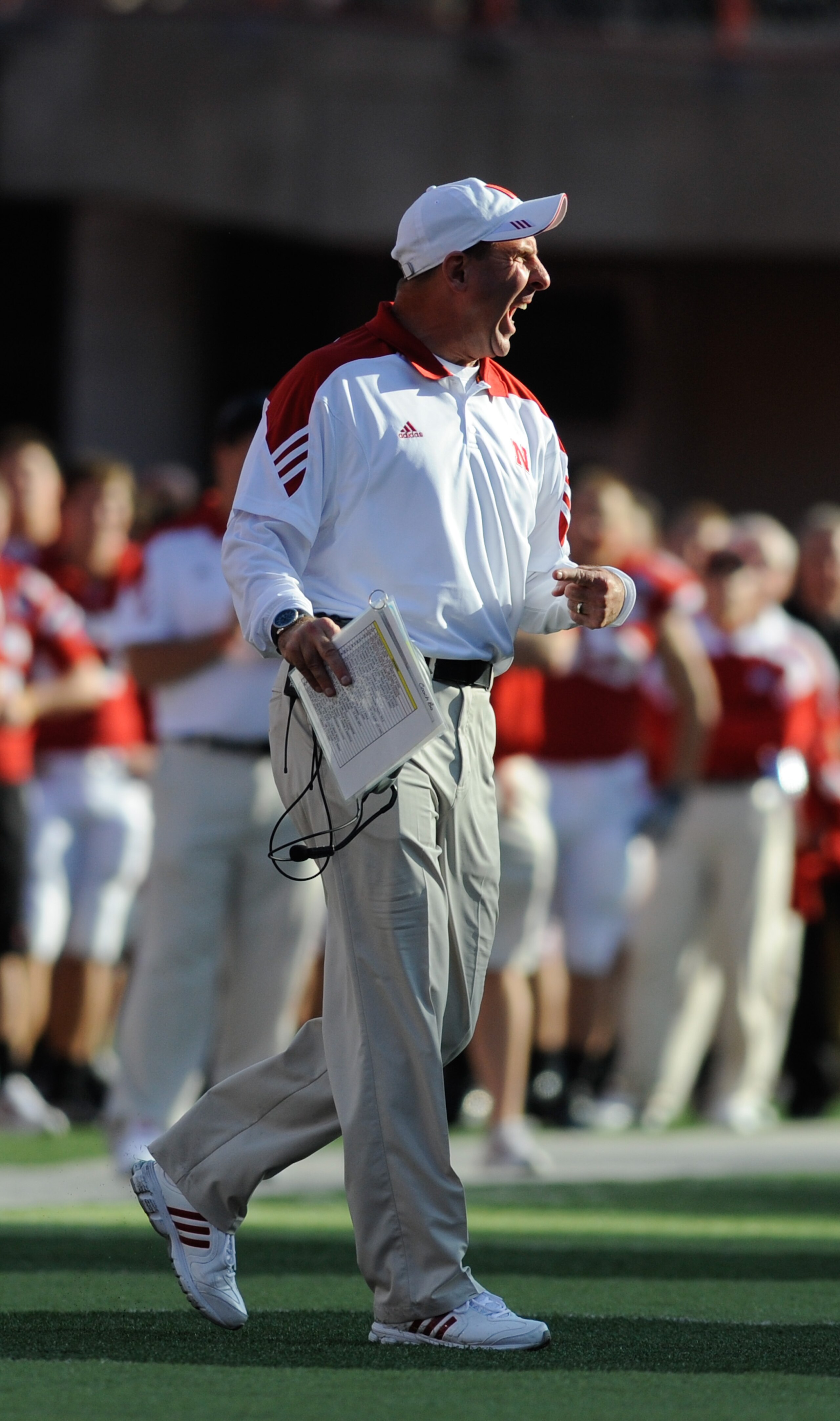 LINCOLN, NE - OCTOBER 16: Coach Bo Pelini of the Nebraska Cornhuskers expresses his displeasure with the officials during second half action of their game at Memorial Stadium on October 16, 2010 in Lincoln, Nebraska. Texas Defeated Nebraska 20-13. (Photo 