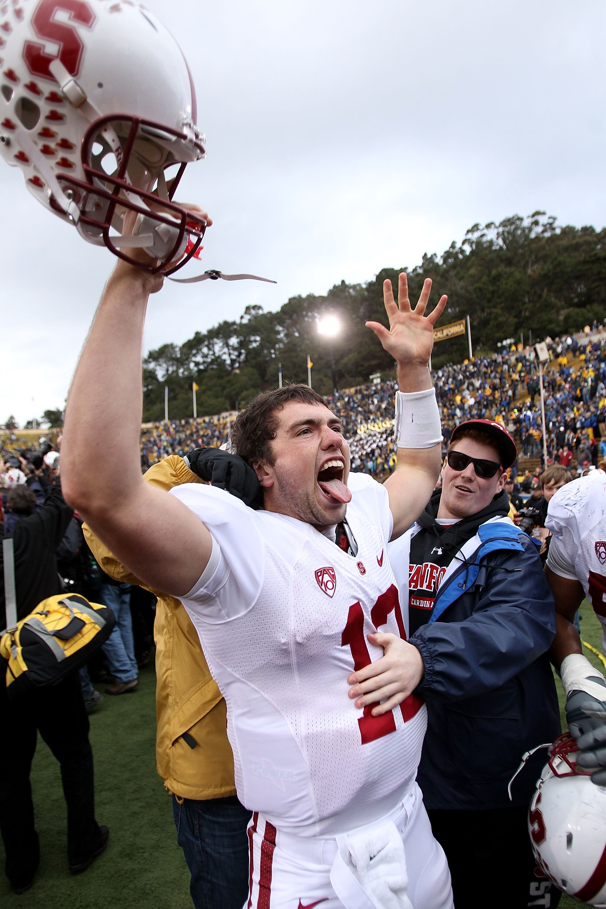 BERKELEY, CA - NOVEMBER 20:  Andrew Luck #12 of the Stanford Cardinal celebrates after beating the California Golden Bears at California Memorial Stadium on November 20, 2010 in Berkeley, California.  (Photo by Ezra Shaw/Getty Images)