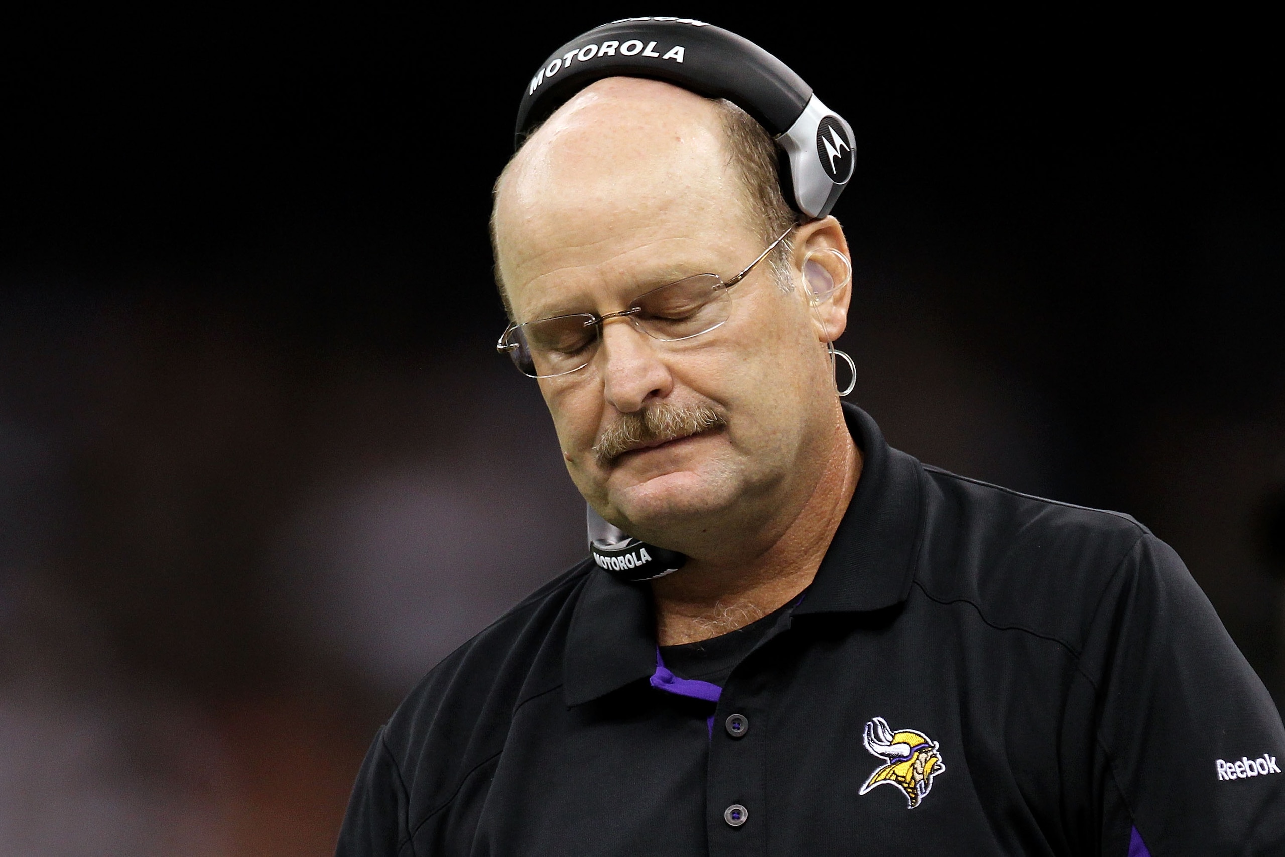 NEW ORLEANS - SEPTEMBER 09:  Head coach Brad Childress of the Minnesota Vikings reacts late in the second half the New Orleans Saints at Louisiana Superdome on September 9, 2010 in New Orleans, Louisiana.  (Photo by Ronald Martinez/Getty Images)