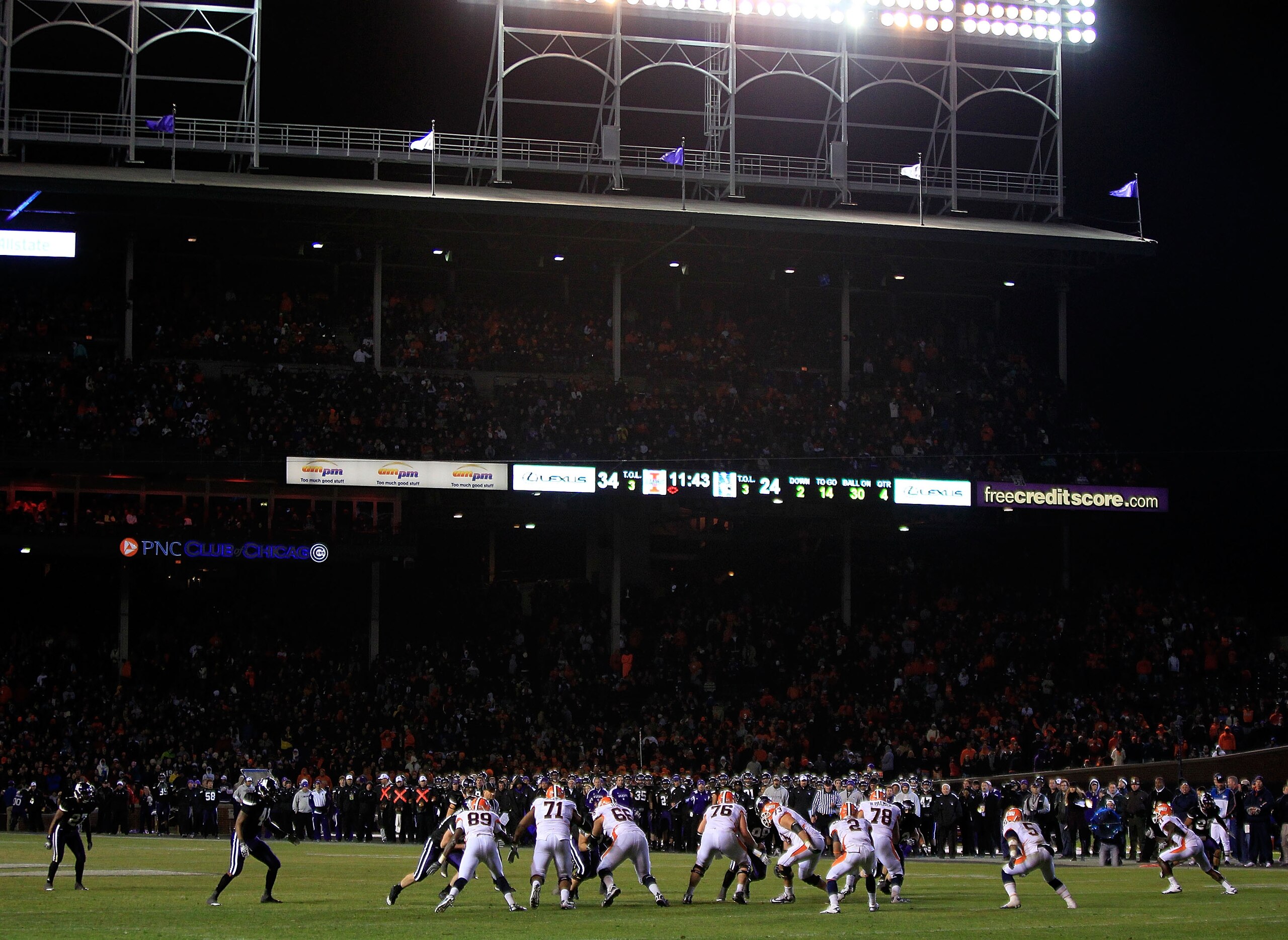 CHICAGO - NOVEMBER 20: A general view as the Northwestern Wildcats take on the Illinois Fighting Illini during a game played at Wrigley Field on November 20, 2010 in Chicago, Illinois. Illinois defeated Northwestern 48-27. (Photo by Jonathan Daniel/Getty 