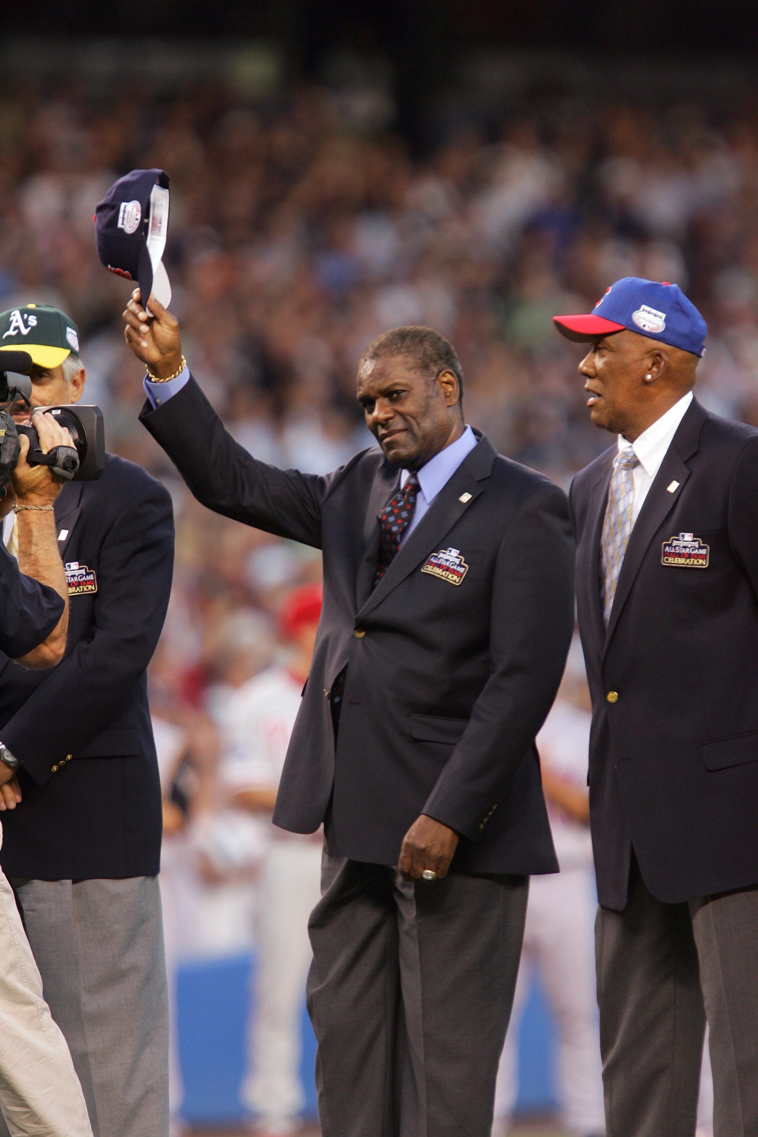NEW YORK - JULY 15:  (L-R) Former MLB players Rolle Fingers of the Oakland Athletics, Bob Gibson of the St. Louis Cardinals and Ferguson Jenkins of the Chicago Cubs stand on the field prior to the 79th MLB All-Star Game at Yankee Stadium on July 15, 2008