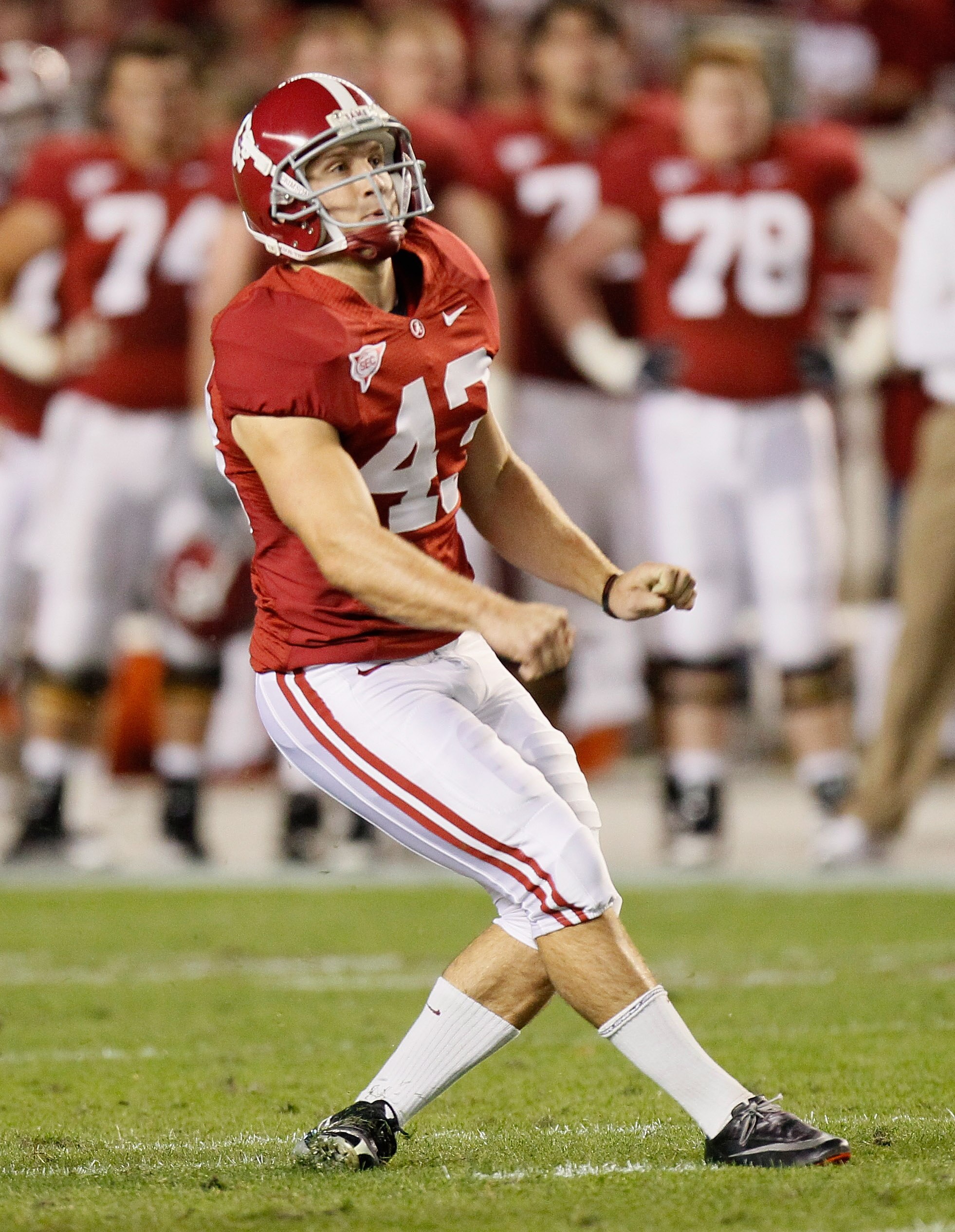 TUSCALOOSA, AL - OCTOBER 16:  Cade Foster #43 of the Alabama Crimson Tide against the Ole Miss Rebels at Bryant-Denny Stadium on October 16, 2010 in Tuscaloosa, Alabama.  (Photo by Kevin C. Cox/Getty Images)