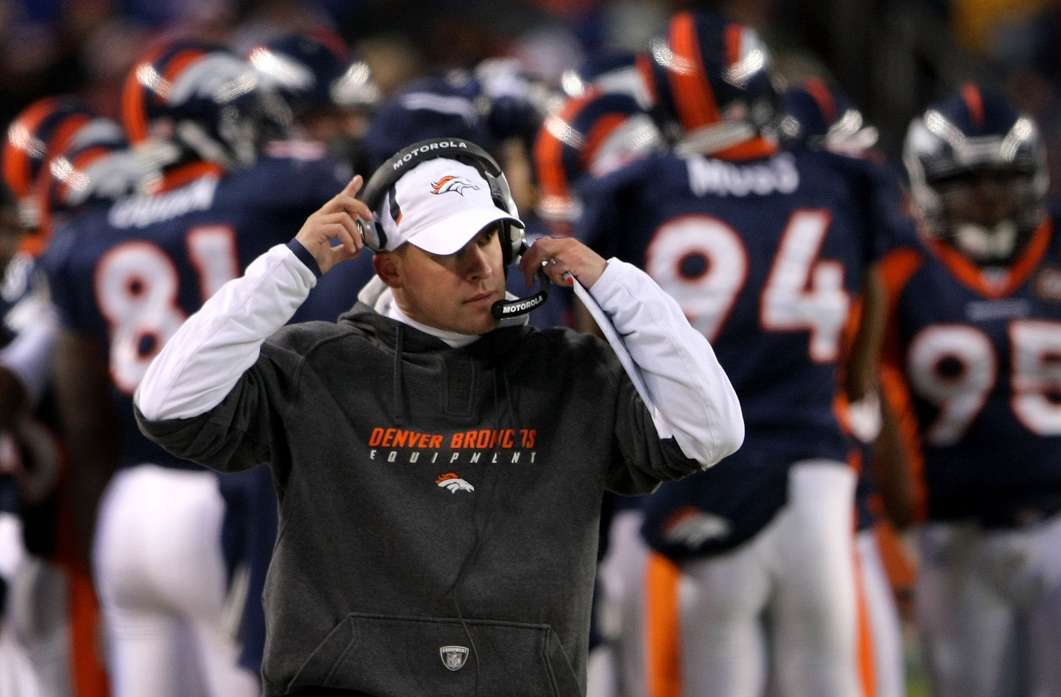 DENVER - JANUARY 03: Head coach Josh McDaniels of the Denver Broncos leads his team against the Kansas City Chiefs at Invesco Field at Mile High on January 3, 2010 in Denver, Colorado. (Photo by Doug Pensinger/Getty Images)