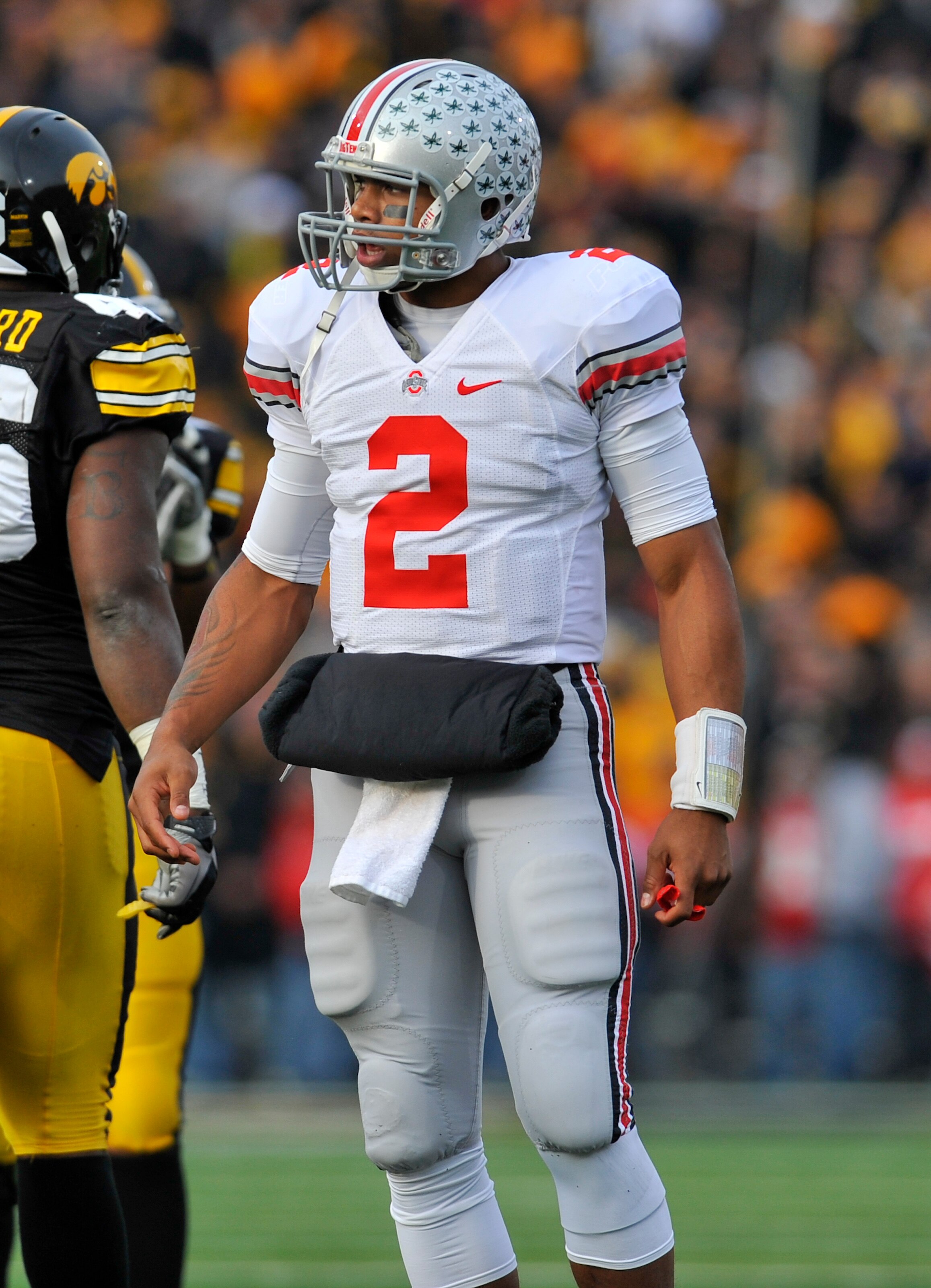 IOWA CITY, IA - NOVEMBER 20: Quarterback Terrelle Pryor #2 of the Ohio State Buckeyes on the field during the play against the University of Iowa Hawkeyes at Kinnick Stadium on November 20, 2010 in Iowa City, Iowa. Ohio State won 20-17 over Iowa. (Photo IOWA CITY, IA - NOVEMBER 20: Quarterback Terrelle Pryor #2 of the Ohio State Buckeyes on the field during the play against the University of Iowa Hawkeyes at Kinnick Stadium on November 20, 2010 in Iowa City, Iowa. Ohio State won 20-17 over Iowa. (Photo