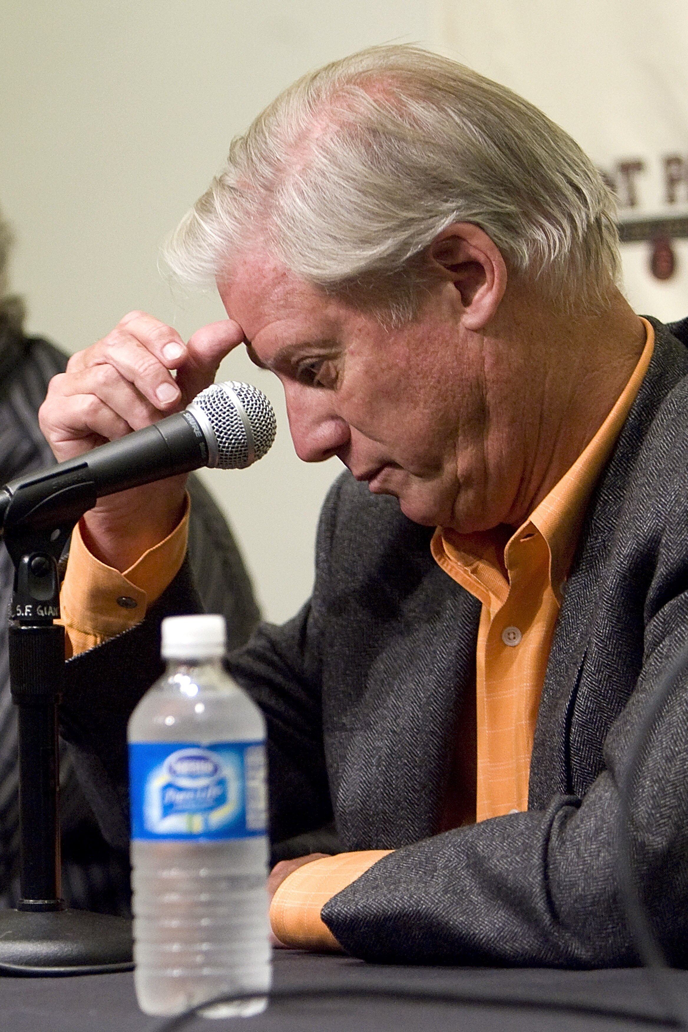 SAN FRANCISCO - SEPTEMBER 21:  San Francisco Giants President and Managing General Partner Peter Magowan speaks at a press conference announcing the Giants will not bring Barry Bonds back for the Giants 2008 season September 21, 2007 in San Francisco, Cal