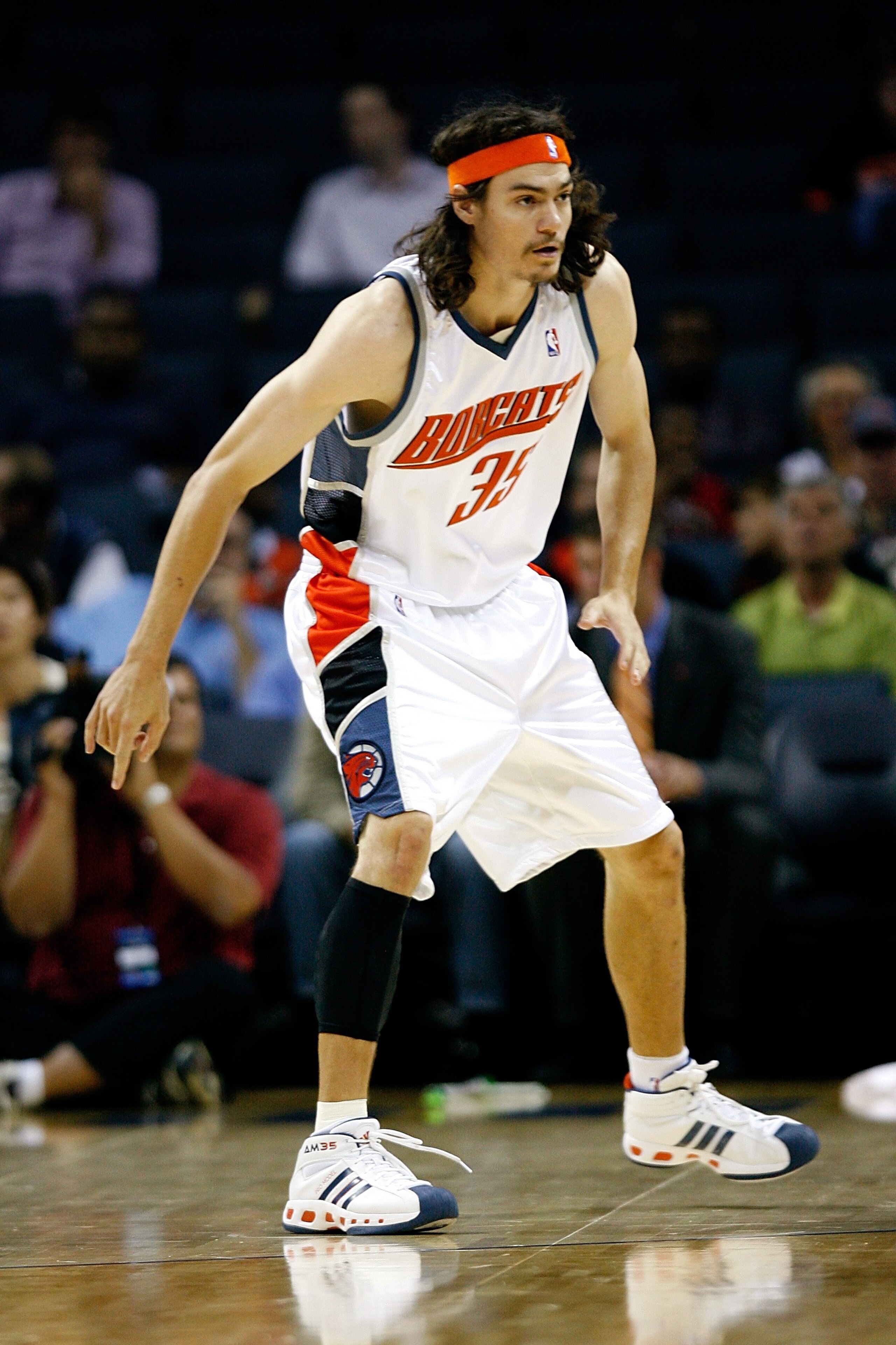 CHARLOTTE, NC - OCTOBER 15:   Adam Morrison #35 of the Charlotte Bobcats waits on defense during the game against the New Jersey Nets at Charlotte Bobcats Arena on October 15, 2007 in Charlotte, North Carolina.  The Bobcats won 96-86.  NOTE TO USER: User
