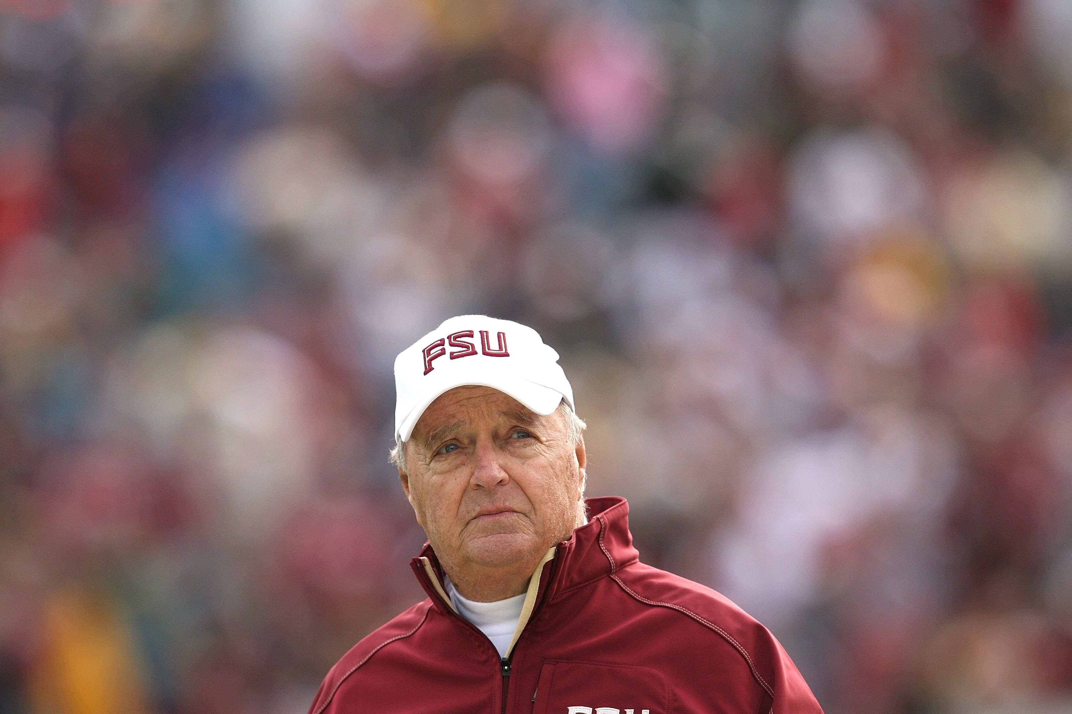 JACKSONVILLE, FL - JANUARY 01:  Head coach Bobby Bowden of the Florida State Seminoles watches his team take on the West Virginia Mountaineers during the Konica Minolta Gator Bowl on January 1, 2010 in Jacksonville, Florida. Florida State defeated West Vi