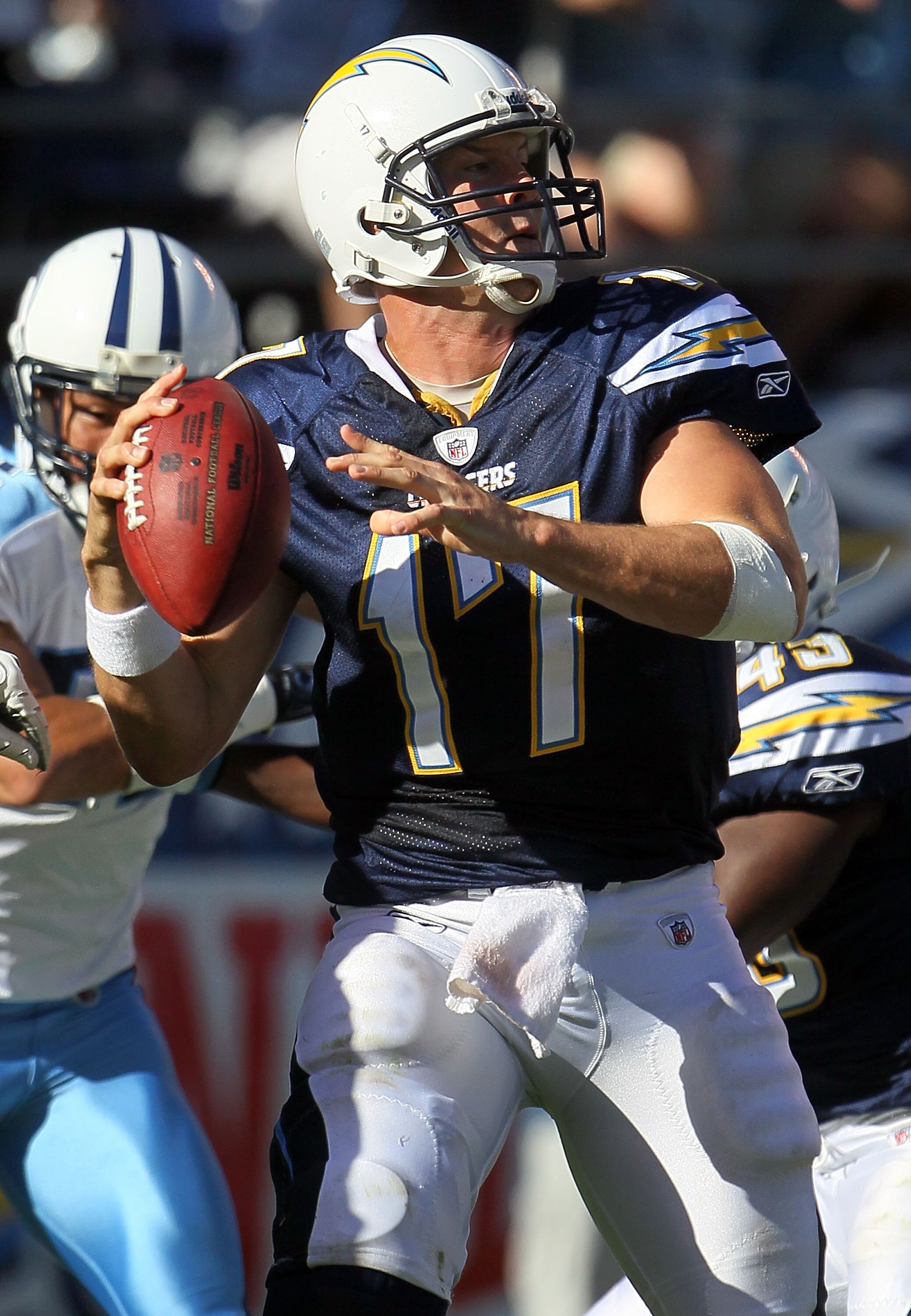 SAN DIEGO - OCTOBER 31:  Quarterback Philip Rivers #17 of the San Diego Chargers plays in the game against the Tennessee Titans at Qualcomm Stadium on October 31, 2010 in San Diego, California. The Chargers defeated the Titans 33-25.  (Photo by Jeff Gross