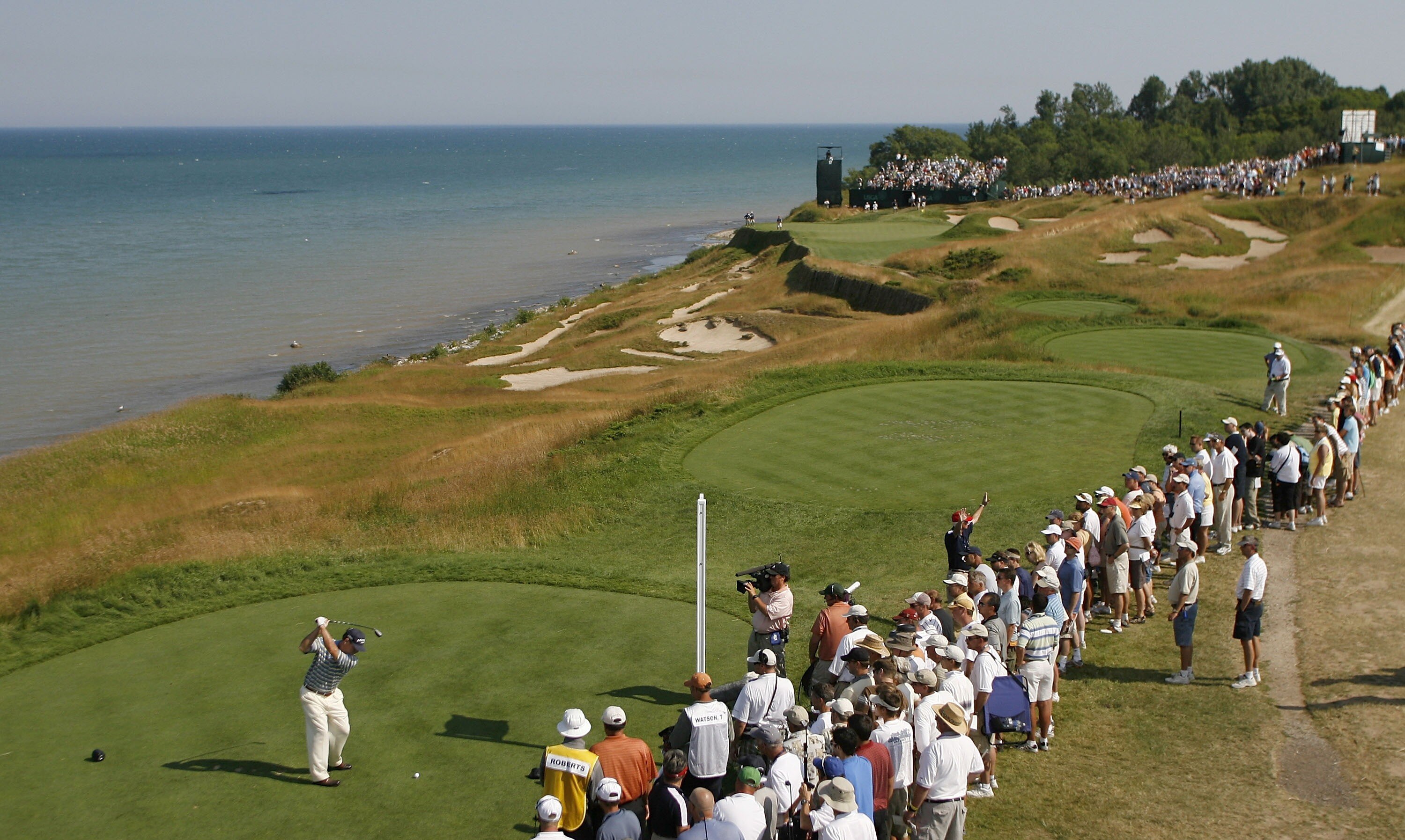 KOHLER, WI - JULY 7:  Tom Watson hits his tee shot on the 17th hole during the third round of the United States Senior Open at Whistling Straits July 7, 2007 in Kohler, Wisconsin.  (Photo by Gregory Shamus/Getty Images)