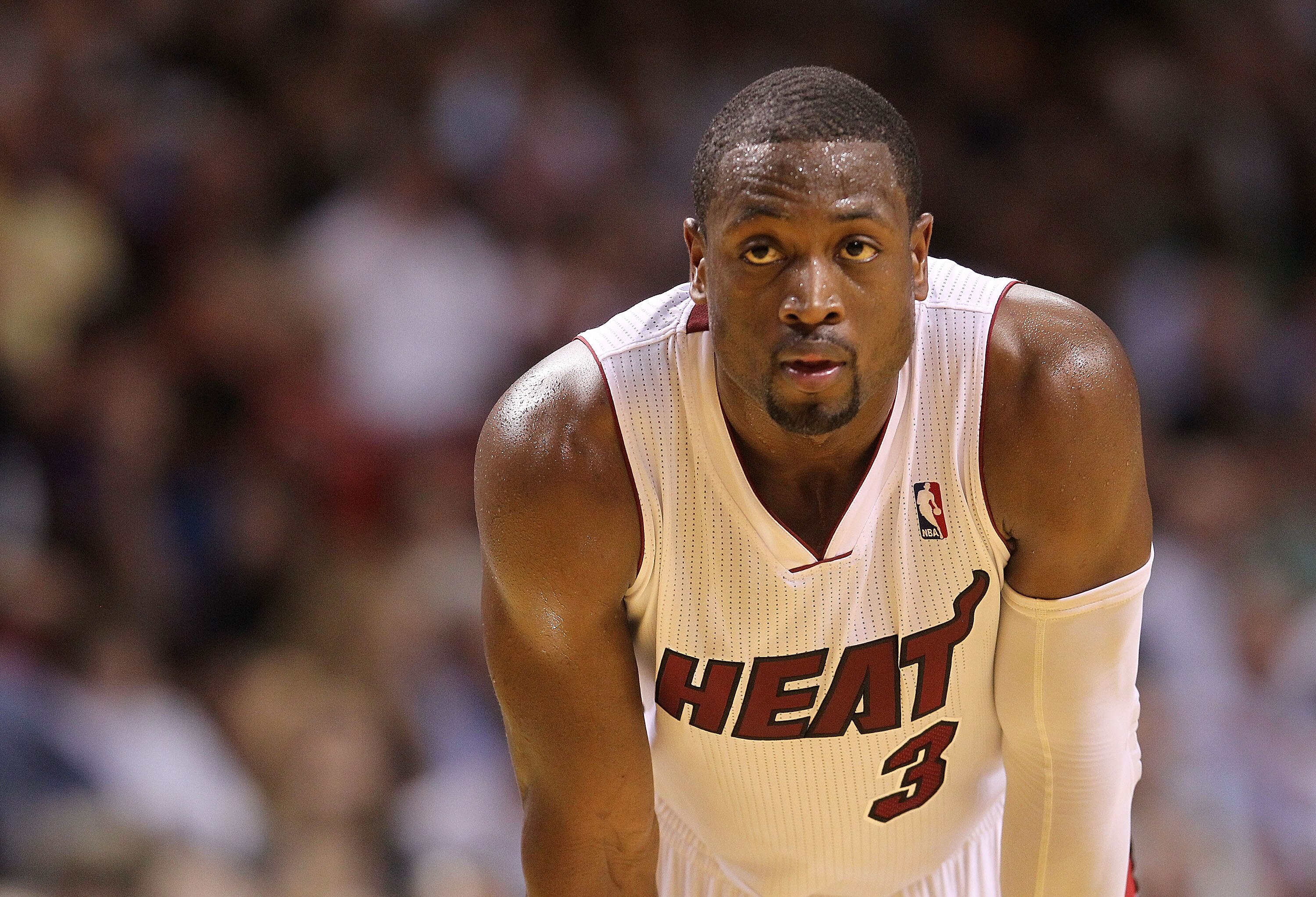 MIAMI - NOVEMBER 19:  Dwyane Wade #3 of the Miami Heat looks on during a game against the Charlotte Bobcats at American Airlines Arena on November 19, 2010 in Miami, Florida. NOTE TO USER: User expressly acknowledges and agrees that, by downloading and/or