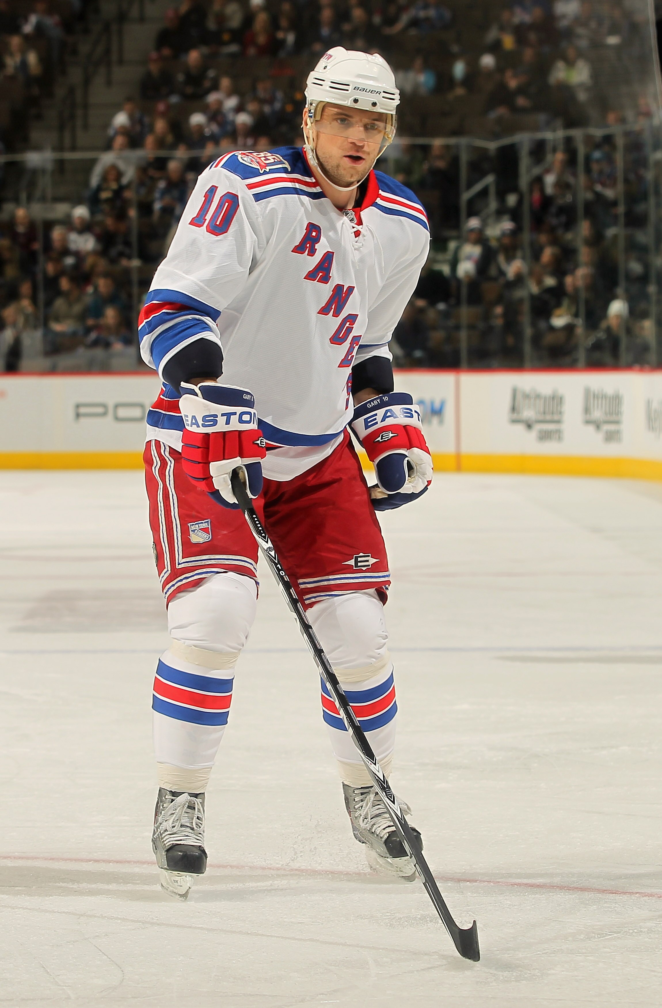 DENVER - NOVEMBER 19:  Marian Gaborik #10 of the New York Rangers skates of the Colorado Avalanche at the Pepsi Center on November 19, 2010 in Denver, Colorado. The Avalanche defeated the Rangers 5-1.  (Photo by Doug Pensinger/Getty Images)