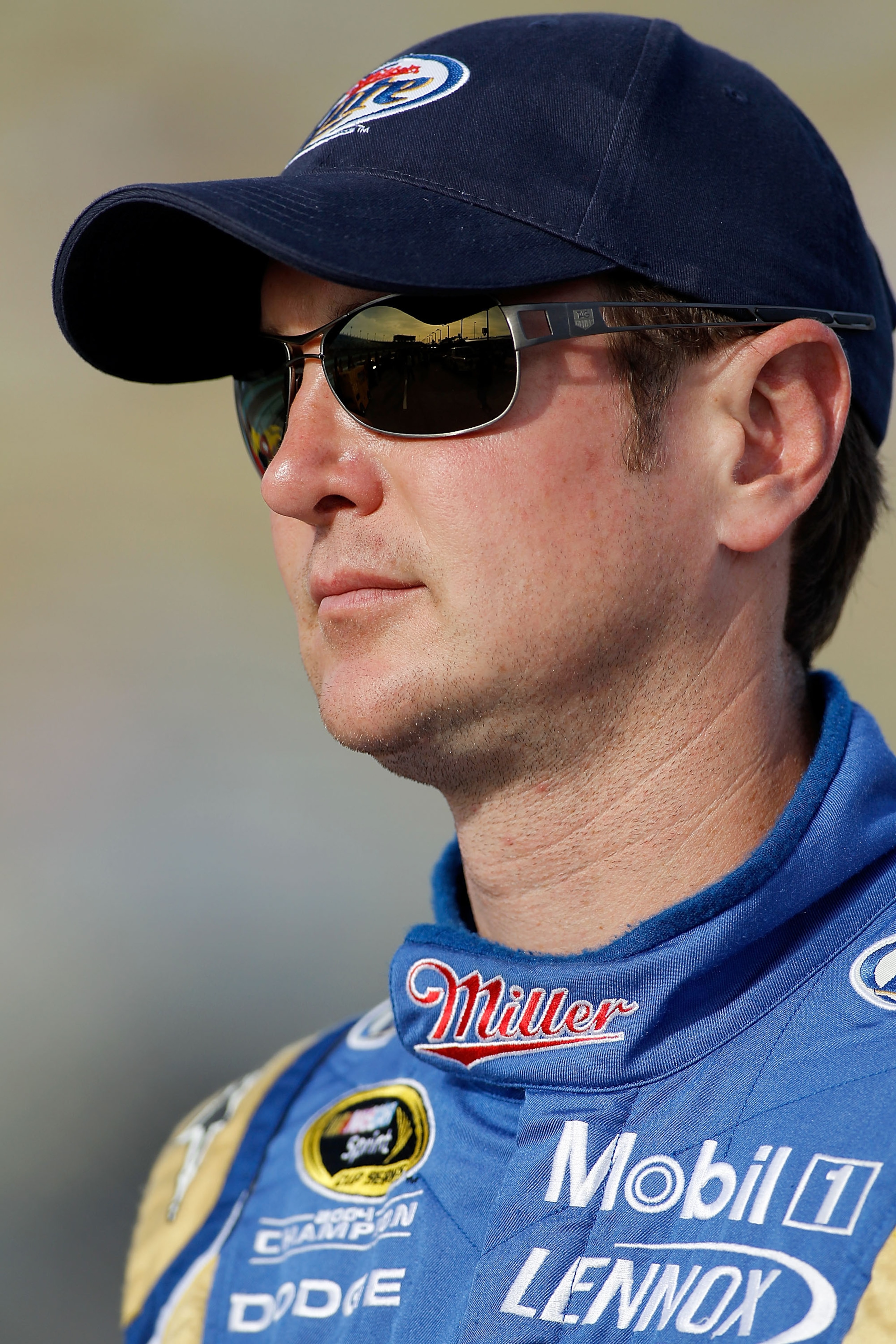 HOMESTEAD, FL - NOVEMBER 19:  Kurt Busch, driver of the #2 Miller Lite Dodge, stands in the grid during qualifying for the NASCAR Sprint Cup Series Ford 400 at Homestead-Miami Speedway on November 19, 2010 in Homestead, Florida.  (Photo by Todd Warshaw/Ge