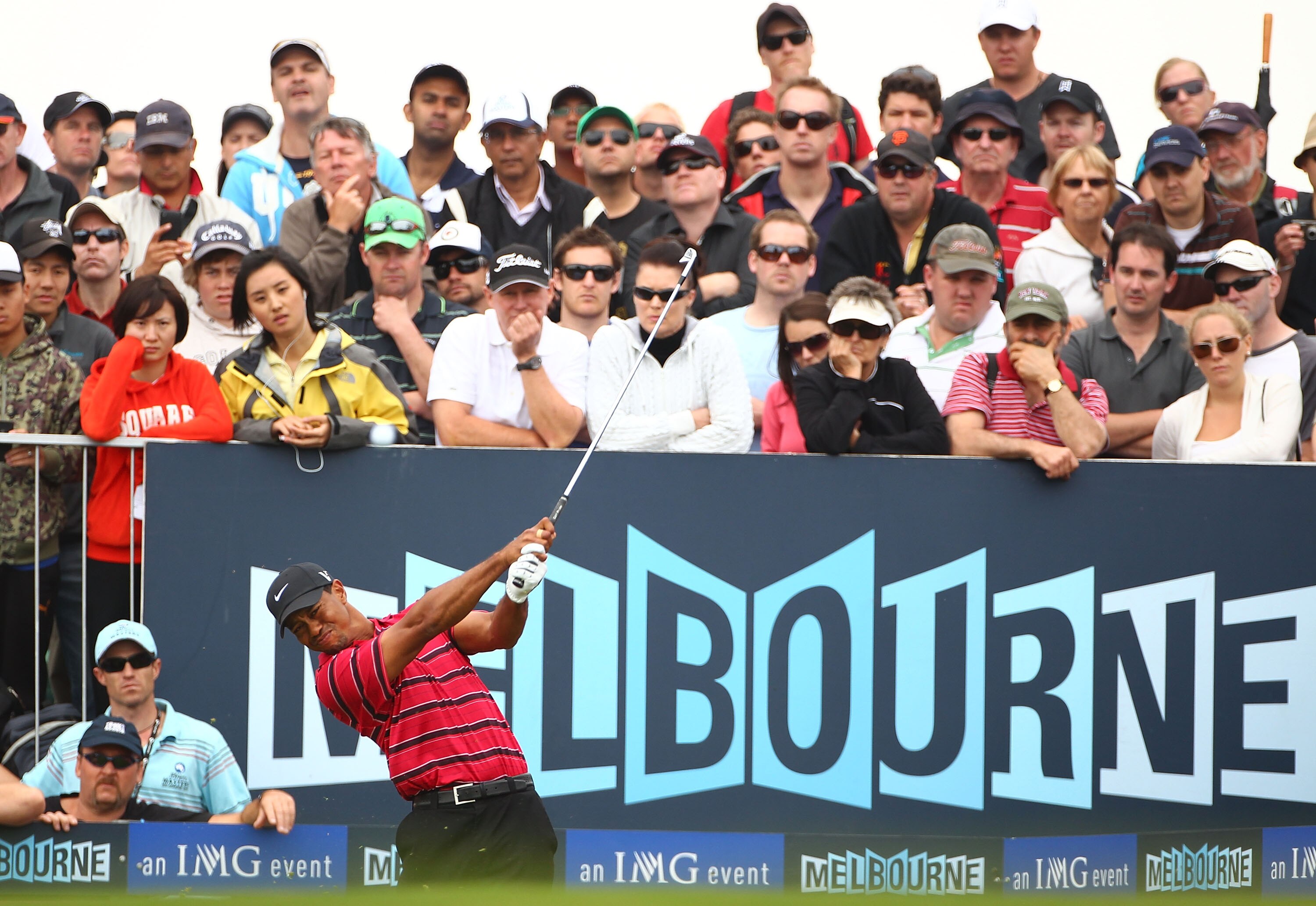 MELBOURNE, AUSTRALIA - NOVEMBER 14: Tiger Woods of the USA tees off during day four of the Australian Masters at The Victoria Golf Club on November 14, 2010 in Melbourne, Australia.  (Photo by Robert Cianflone/Getty Images)