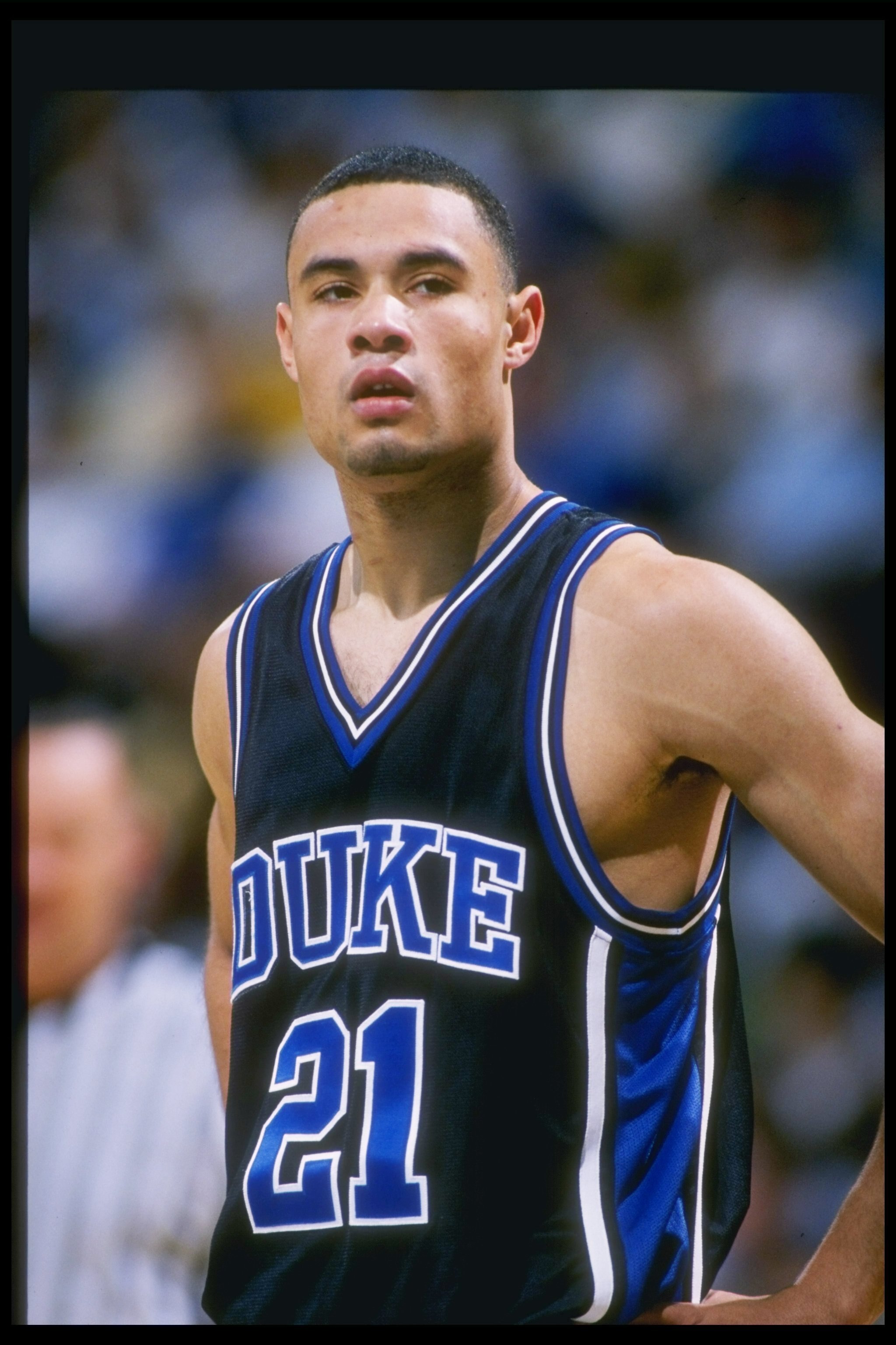 23 Feb 1997:  Guard Trajan Langdon of the Duke Blue Devils stands on the court during a game against the California at Los Angeles Bruins at the Pauley Pavilion in Los Angeles, California.  California at Los Angeles won the game 73-69. Mandatory Credit: J
