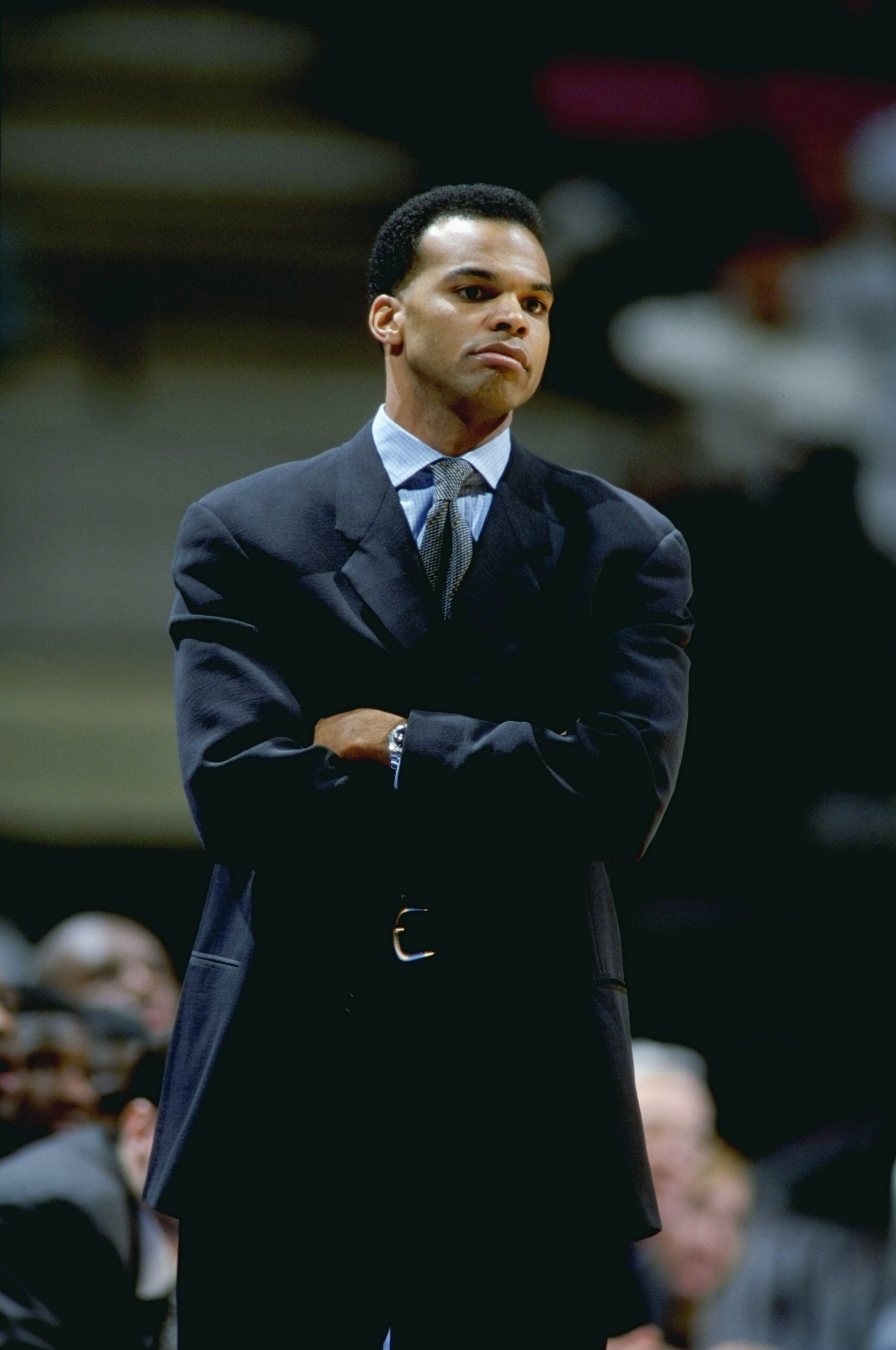 4 Jan 1999: Head coach Tommy Amaker of the Seton Hall Pirates watches during the game against the Georgetown Hoyas at the Continental Airlines Arena in East Rutherford, New Jersey. The Pirates defeated the Hoyas 61-72. Mandatory Credit: Al Bello  /Allspor