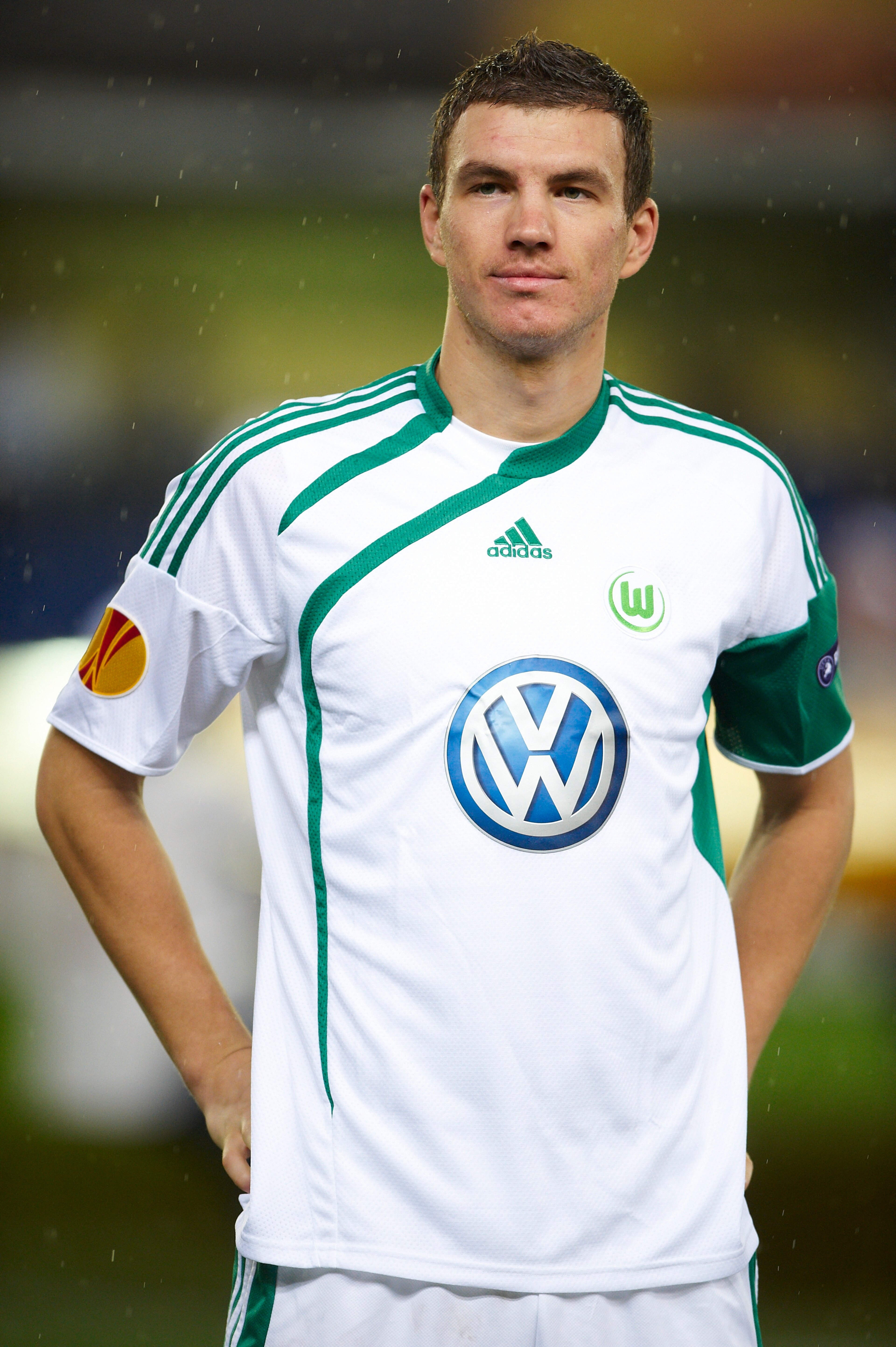 VILLARREAL, SPAIN - FEBRUARY 18:  Edin Dzeko of Wolfsburg looks on before the UEFA Europa League football match between Villarreal CF and VFL Wolfsburg at El Madrigal stadium on February 18, 2010 in Villarreal, Spain. Villarreal and Wolfsburg tie 2-2.  (P