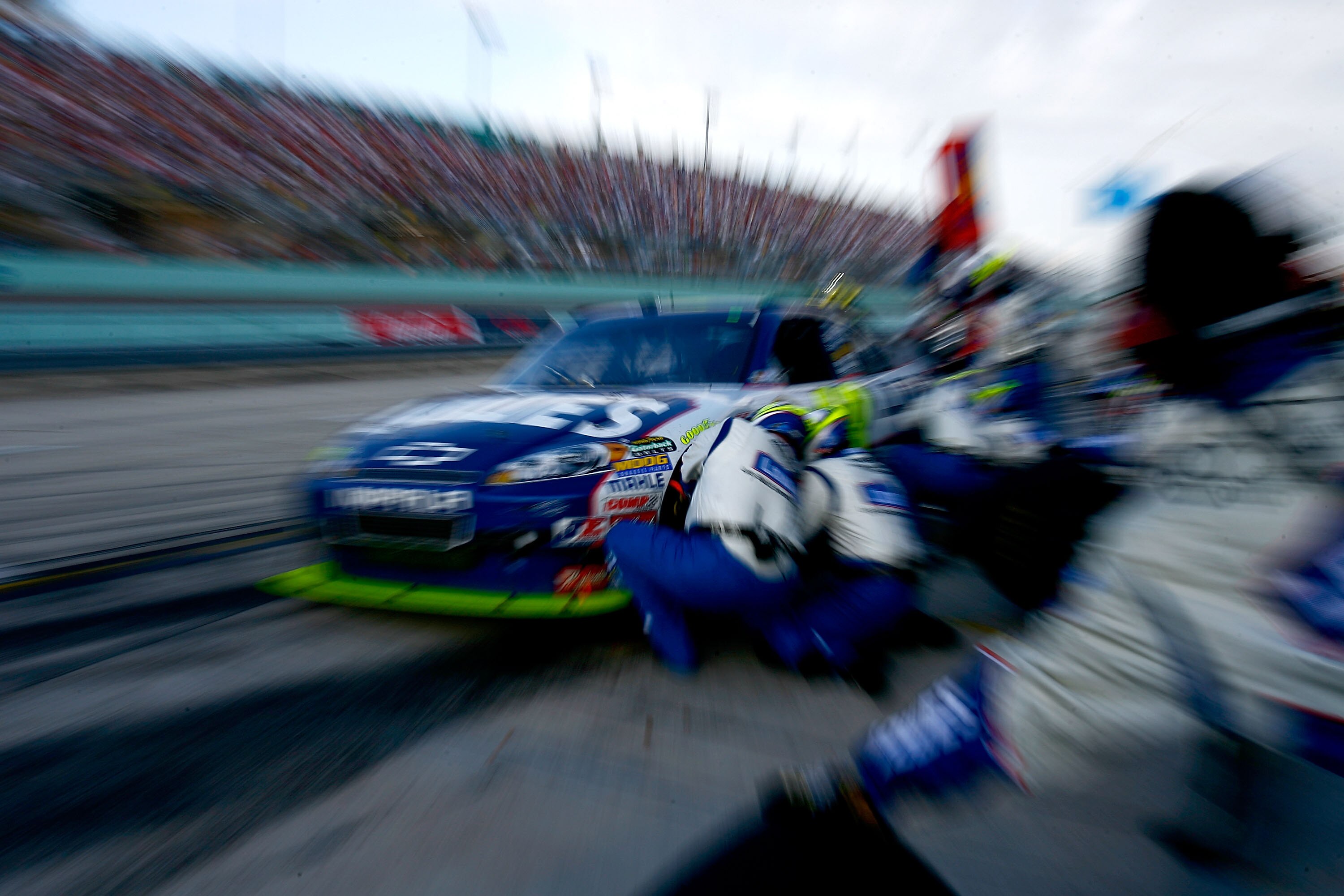 HOMESTEAD, FL - NOVEMBER 21:  Jimmie Johnson, driver of the #48 Lowe's Chevrolet, pits during the NASCAR Sprint Cup Series Ford 400 at Homestead-Miami Speedway on November 21, 2010 in Homestead, Florida.  (Photo by Jason Smith/Getty Images for NASCAR)