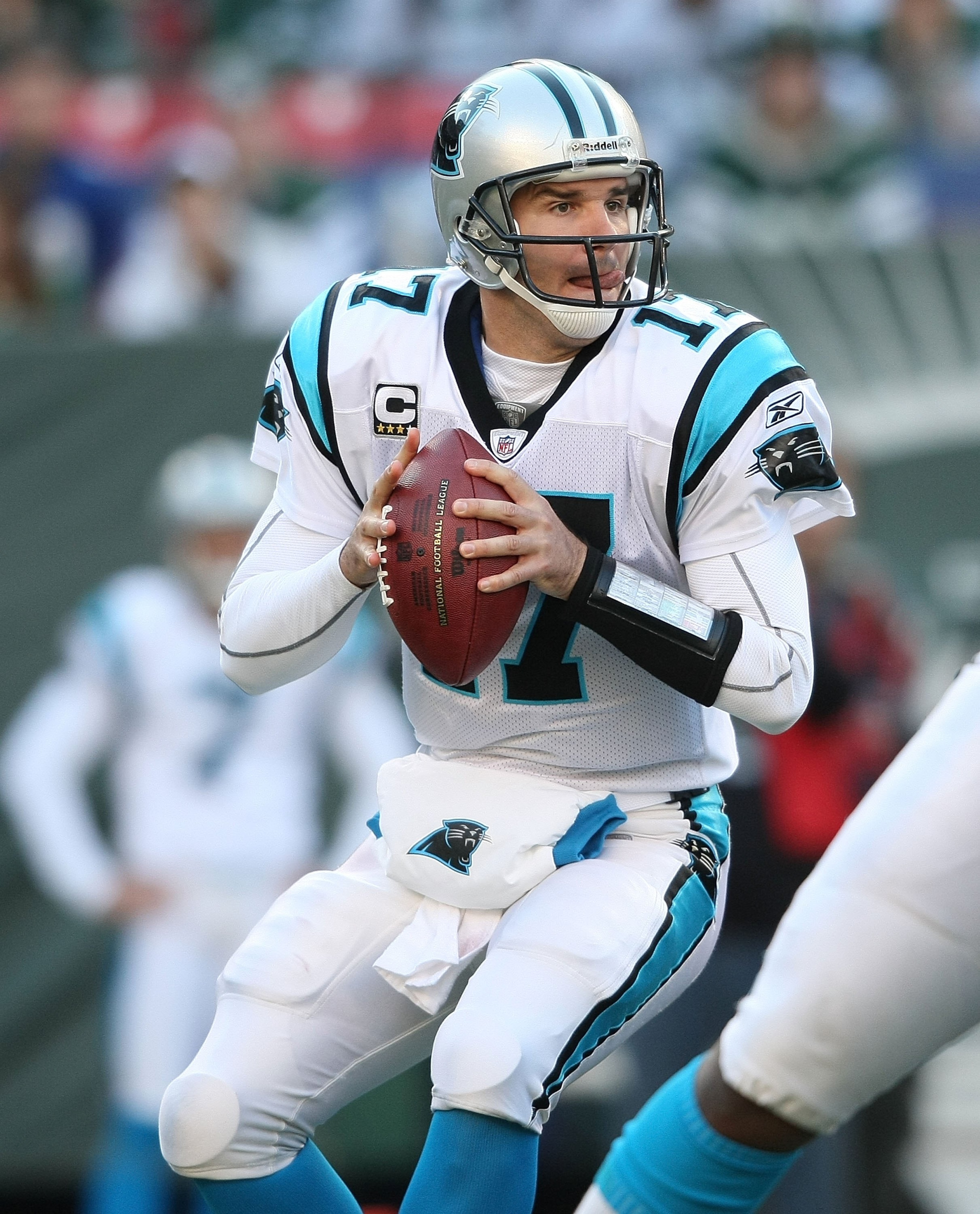 EAST RUTHERFORD, NJ - NOVEMBER 29: Jake Delhomme #17 of the Carolina Panthers passes against the New York Jets at Giants Stadium on November 29, 2009 in East Rutherford, New Jersey. (Photo by Nick Laham/Getty Images) EAST RUTHERFORD, NJ - NOVEMBER 29: Jake Delhomme #17 of the Carolina Panthers passes against the New York Jets at Giants Stadium on November 29, 2009 in East Rutherford, New Jersey. (Photo by Nick Laham/Getty Images)