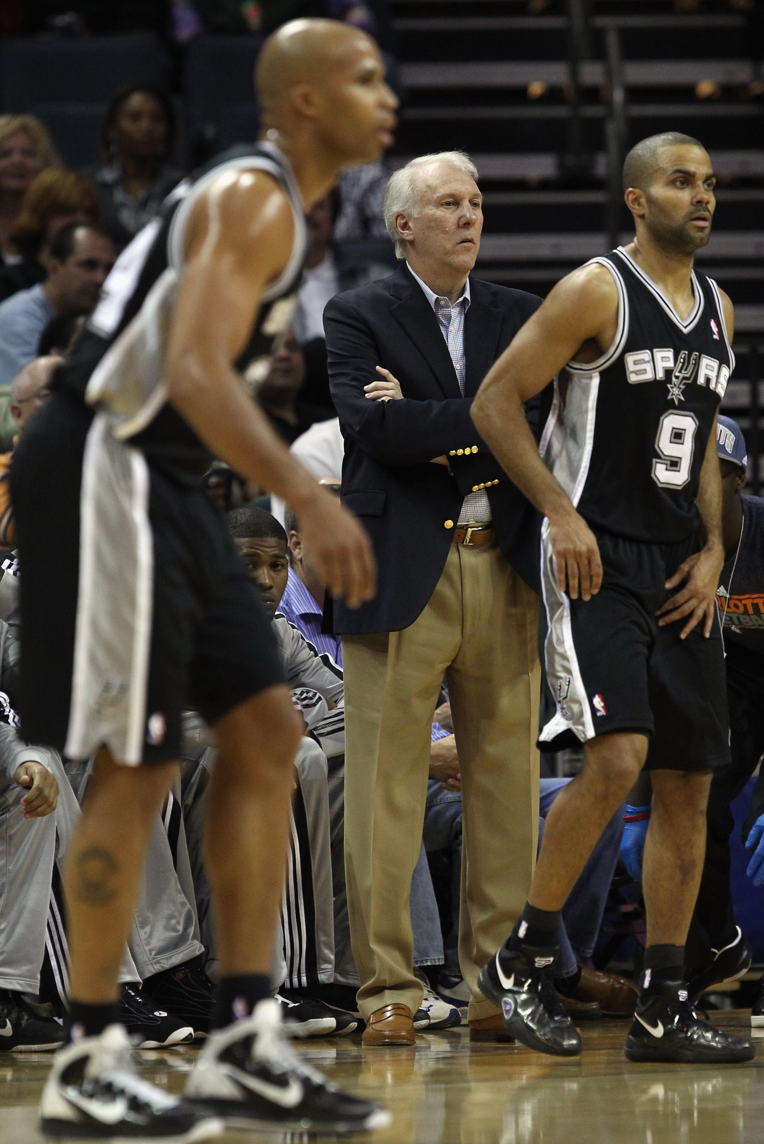 CHARLOTTE, NC - NOVEMBER 08:  Head coach Gregg Popovich of the San Antonio Spurs against the Charlotte Bobcats at Time Warner Cable Arena on November 8, 2010 in Charlotte, North Carolina.  NOTE TO USER: User expressly acknowledges and agrees that, by down