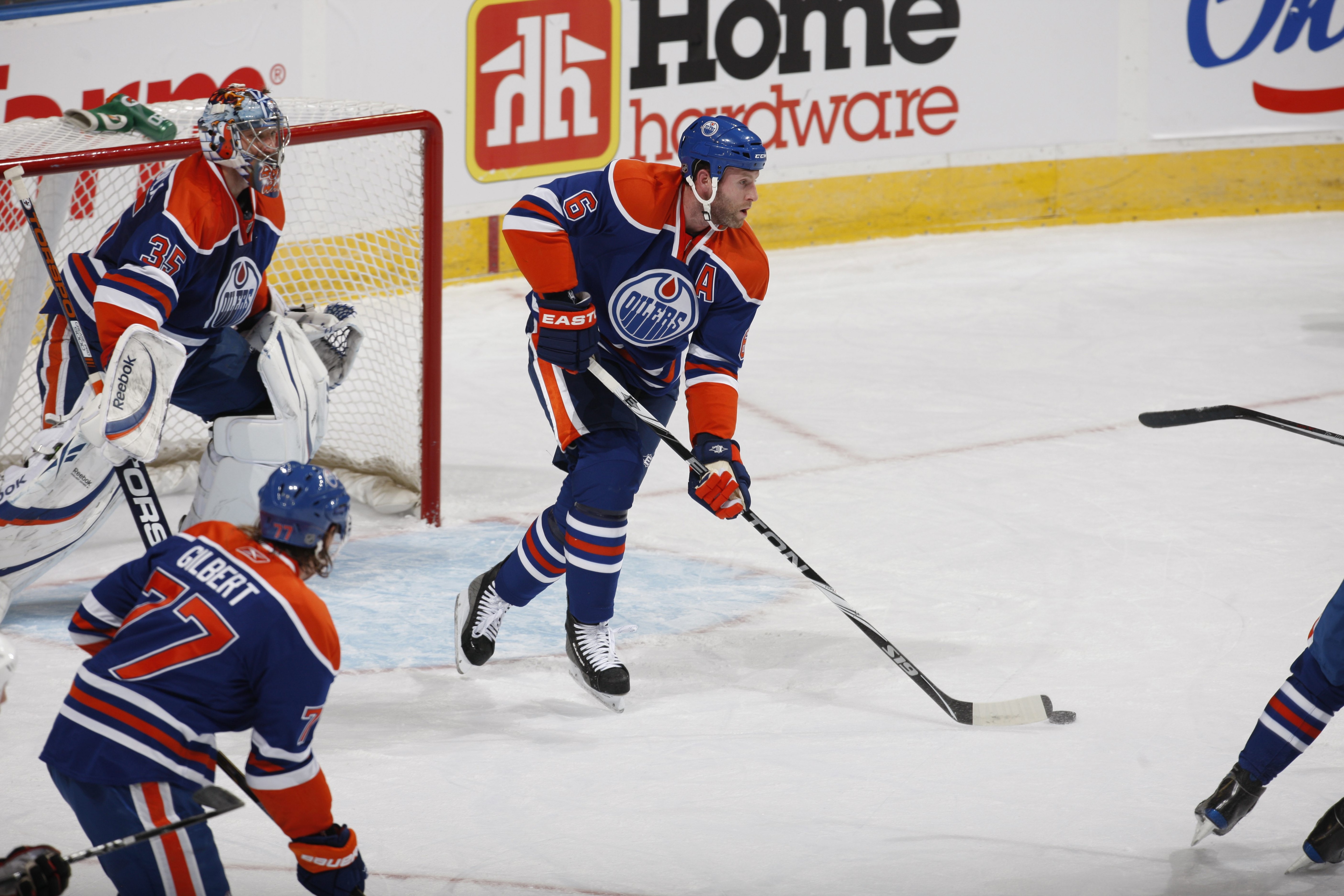 EDMONTON, CANADA - NOVEMBER 17: Ryan Whitney #6 of the Edmonton Oilers skates against the Chicago Black Hawks on November 17, 2010 at Rexall Place in Edmonton, Alberta, Canada. (Photo by Dale MacMillan/Getty Images)