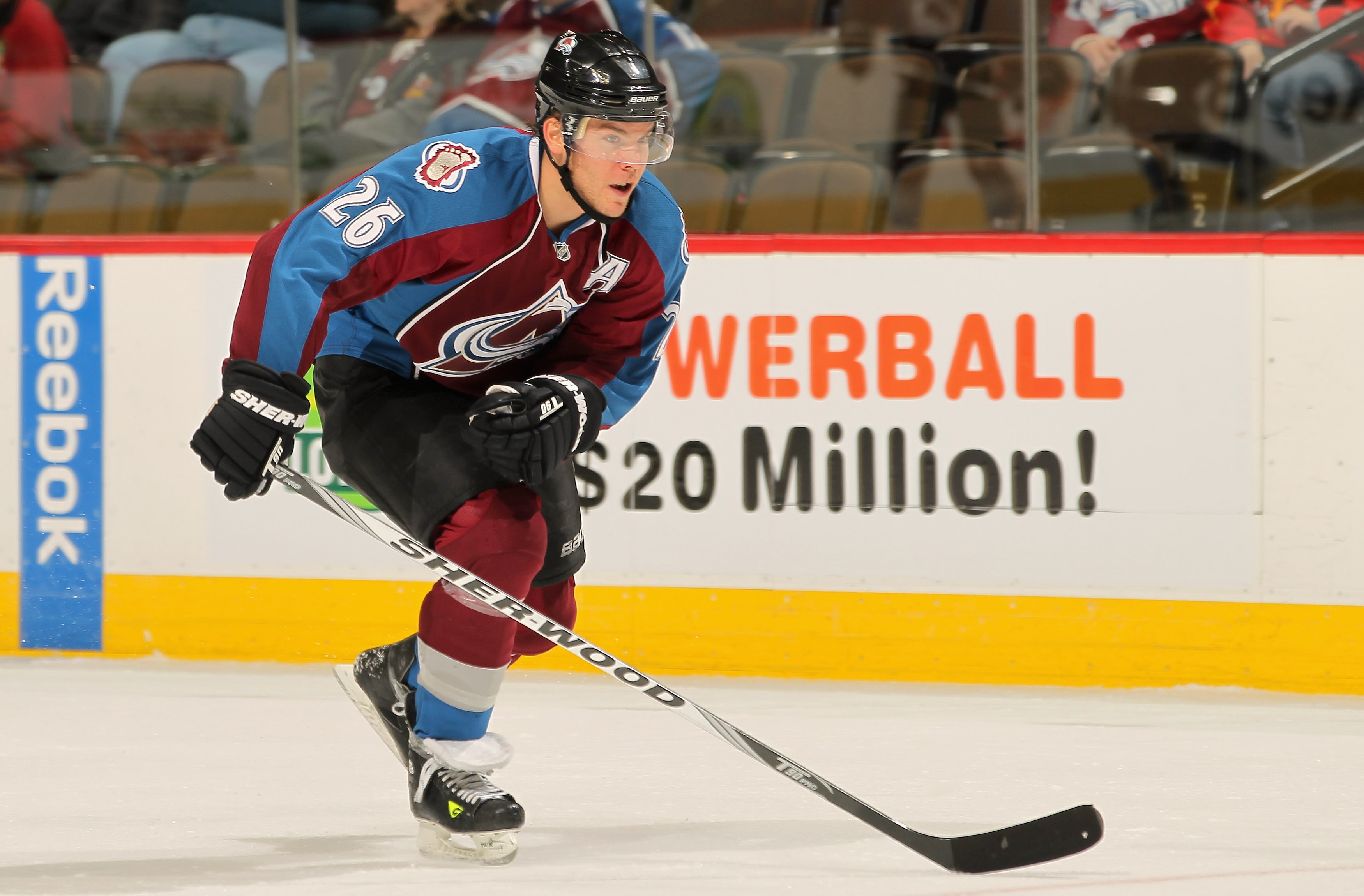 DENVER - NOVEMBER 09:  Paul Stastny #26 of the Colorado Avalanche skates against the Calgary Flames at the Pepsi Center on November 9, 2010 in Denver, Colorado. The Flames defeated the Avalanche 4-2.  (Photo by Doug Pensinger/Getty Images)