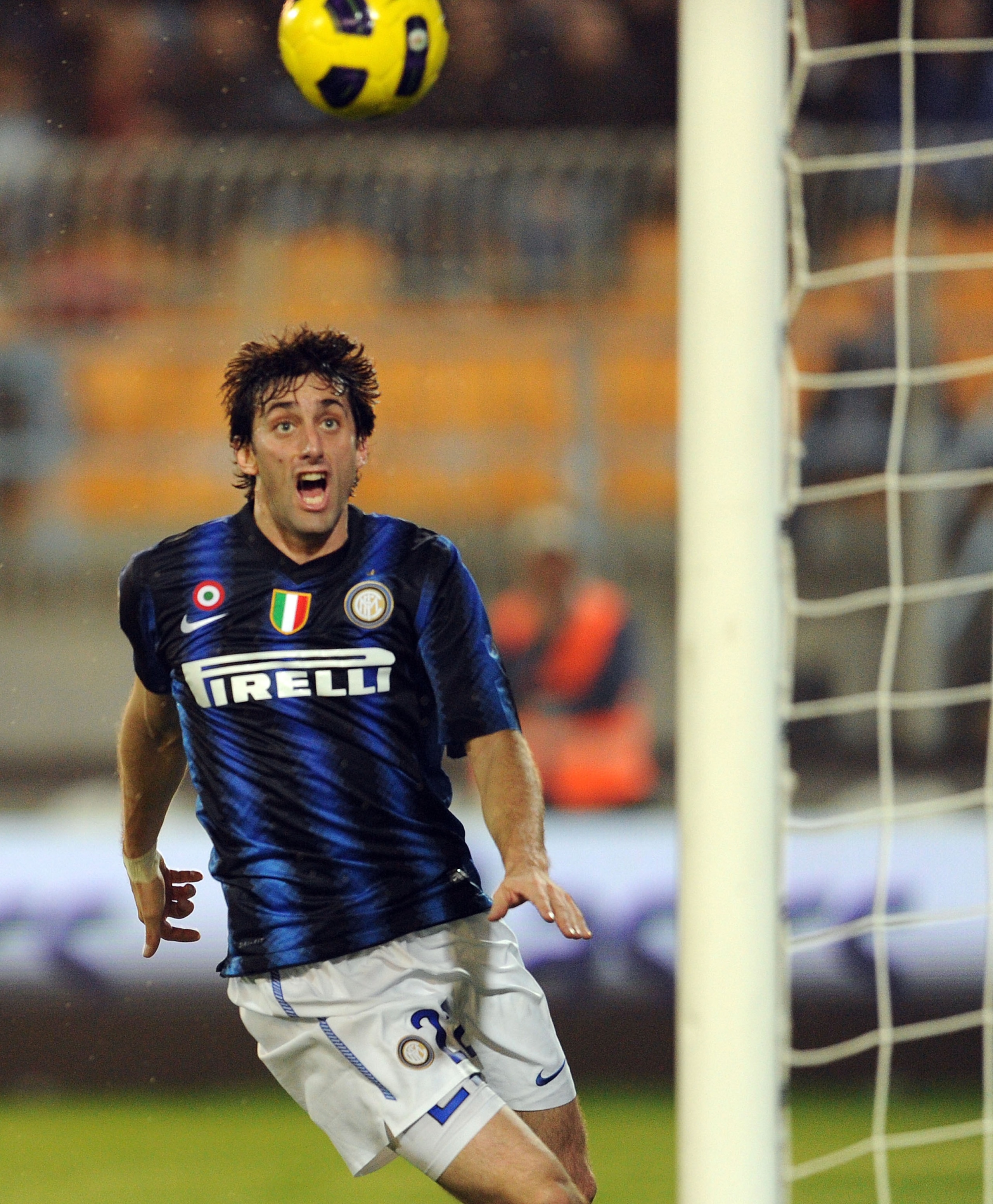 LECCE, ITALY - NOVEMBER 10: Diego Milito of Inter Milan scores the opening goal during the Serie A match between Lecce and Inter Milan at Stadio Via del Mare on November 10, 2010 in Lecce, Italy. (Photo by Giuseppe Bellini/Getty Images) LECCE, ITALY - NOVEMBER 10: Diego Milito of Inter Milan scores the opening goal during the Serie A match between Lecce and Inter Milan at Stadio Via del Mare on November 10, 2010 in Lecce, Italy. (Photo by Giuseppe Bellini/Getty Images)