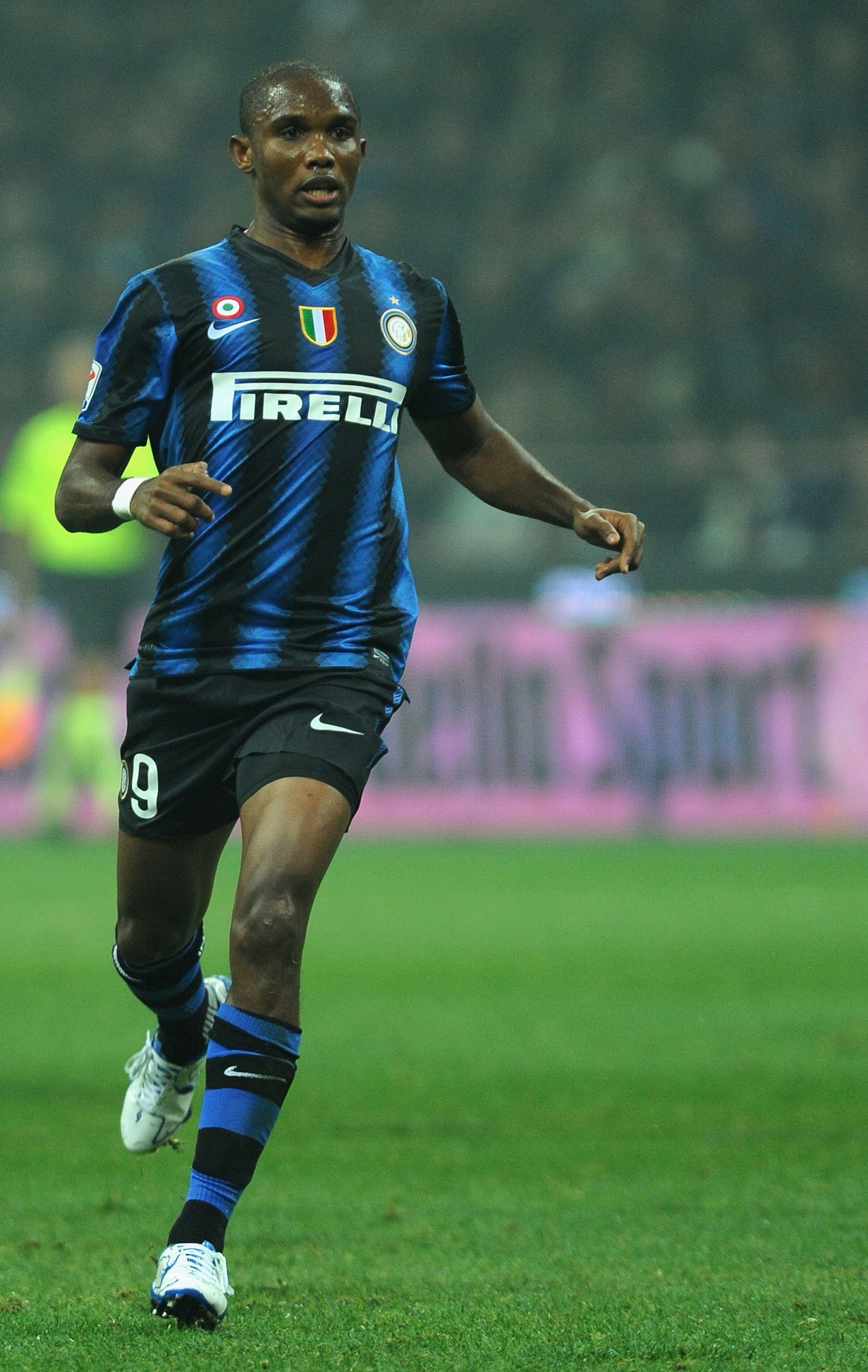 MILAN, ITALY - NOVEMBER 14:  Samuel Eto'o of FC Internazionale Milano looks on during the Serie A match between FC Internazionale Milano and AC Milan at Stadio Giuseppe Meazza on November 14, 2010 in Milan, Italy.  (Photo by Valerio Pennicino/Getty Images